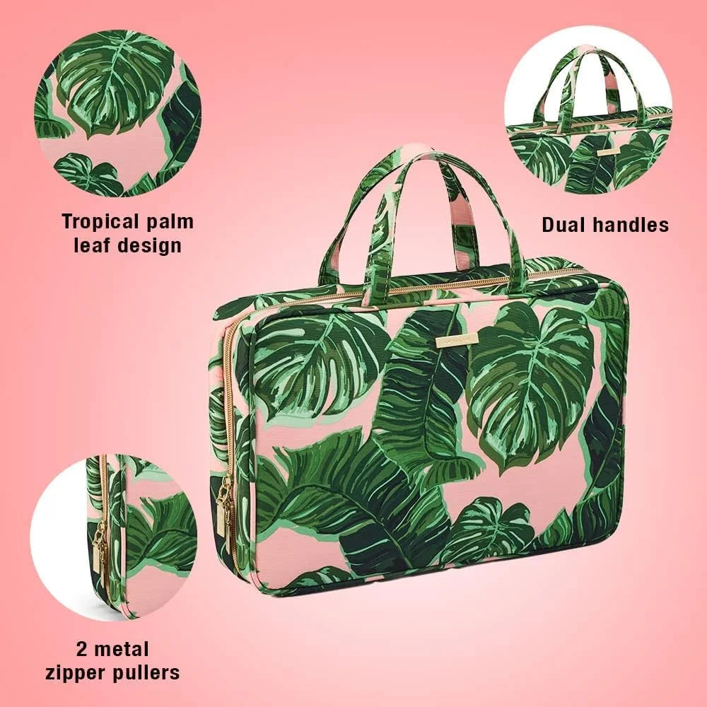Conair Travel Toiletry Bag - Makeup_Bag - Cosmetic Bag -Travel Makeup_Bag - Perfect for Vacations - Weekender Shape - Pink Palm Print 1 Count (Pack of 12)
