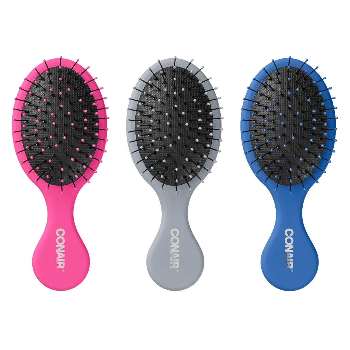 Conair Detangling Mini Hair Brush Set, Detangler Brushes -Wet or DryHair, Gentle Detangler for All HairTypes,Bristle Hair Brush-Women, Travel Size, Pink, Gray & Blue, 3 Count Travel Size (Pack of 8)