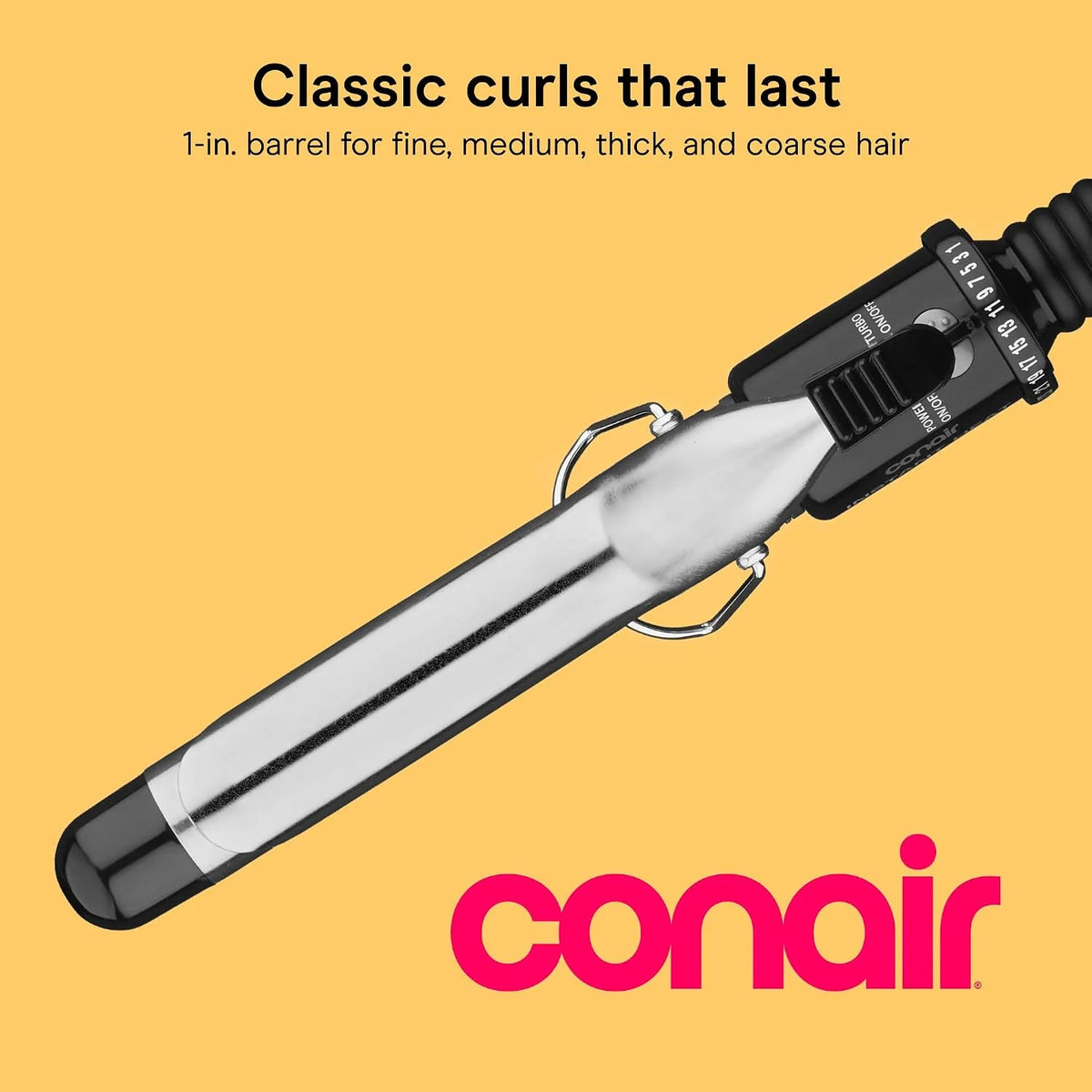 Conair Curling Iron, Fine to Thick Hair, 1-in. Barrel, Black/Silver