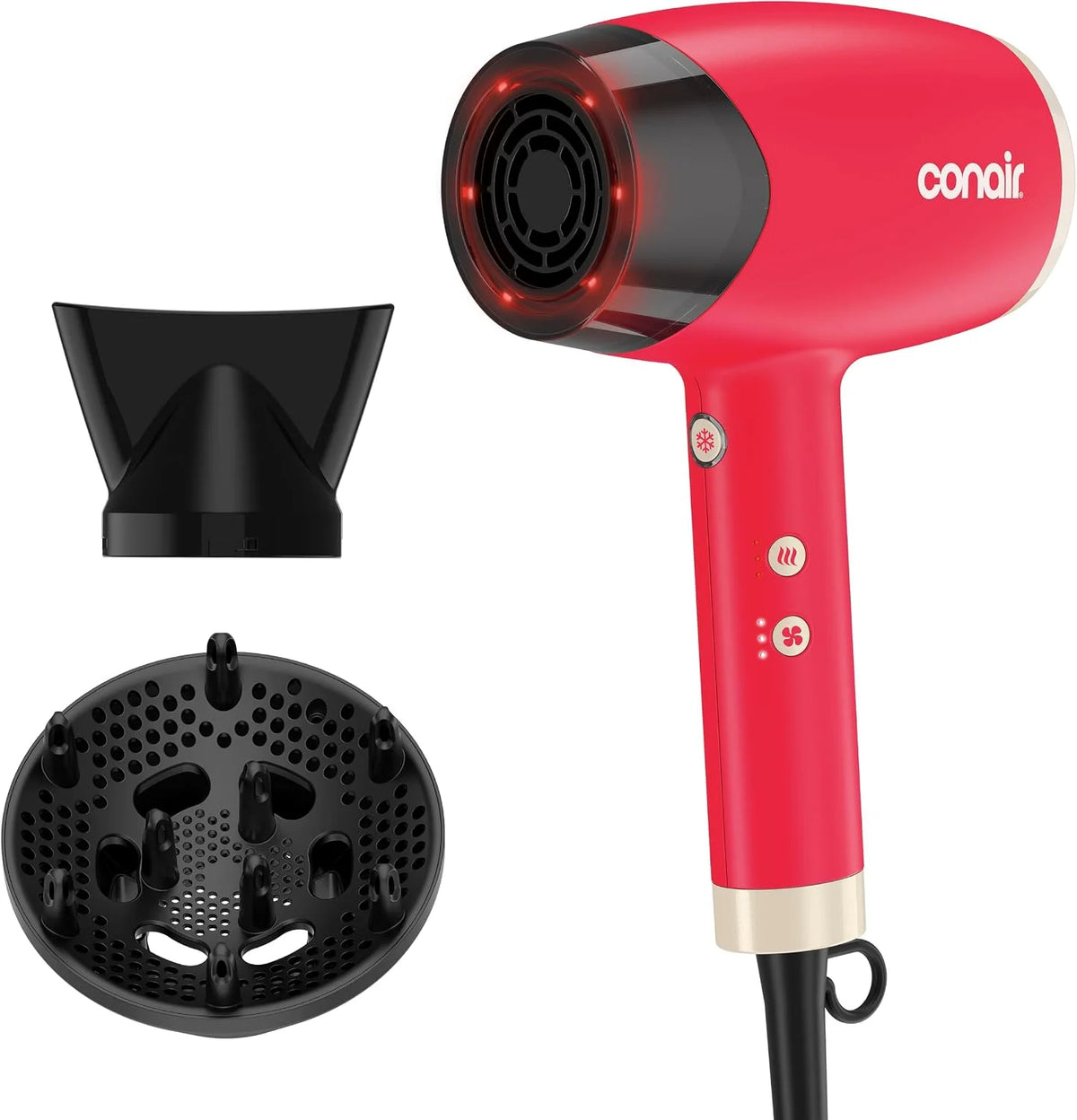 Conair InfinitiPRO Infrared Hair Dryer + Diffuser, Ionic Fast Drying, Berry