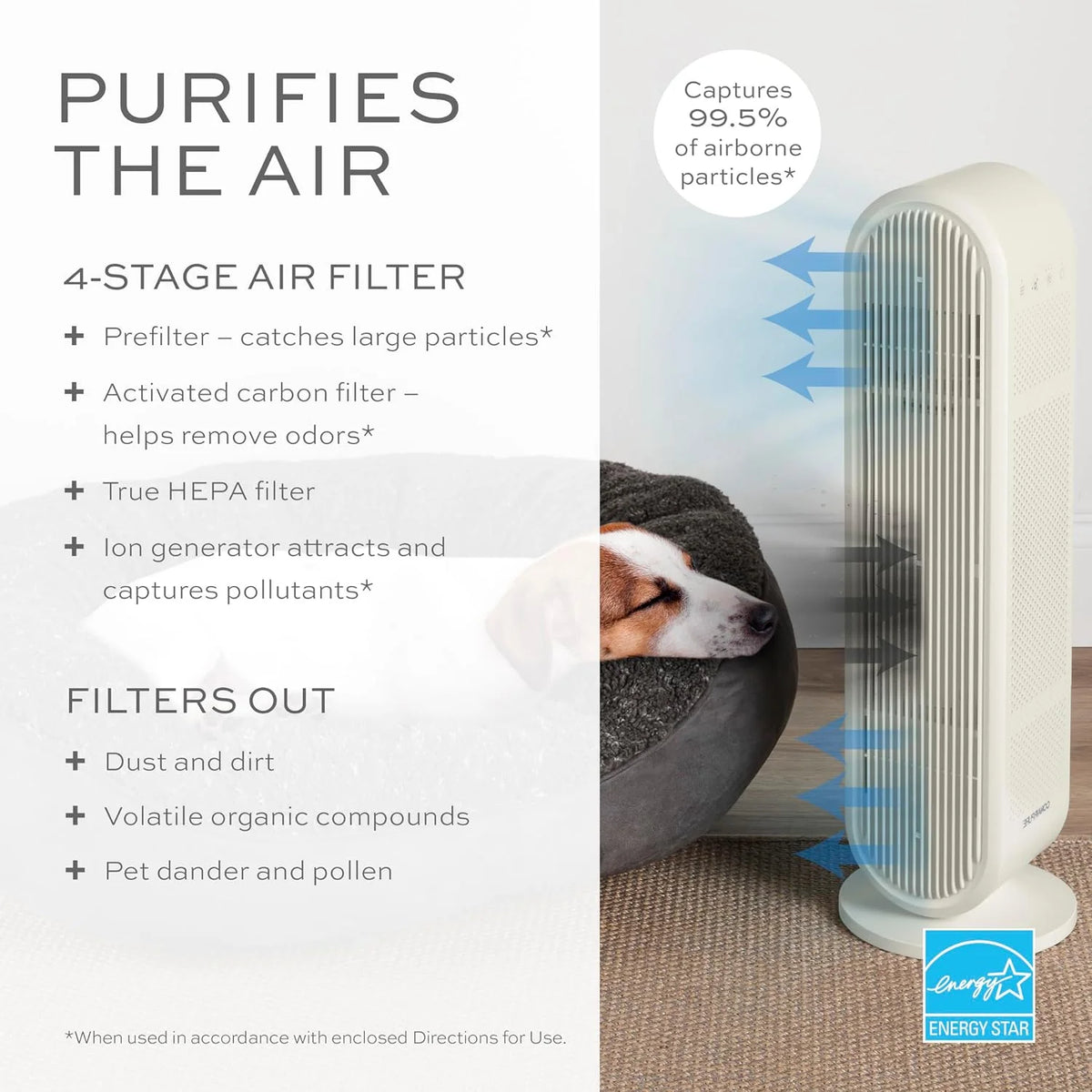 Conair Air Purifier, HEPA Air Filter, Purifier for Allergies, Dust, Pollen, Odor Control,Medium Sized Rooms up to 200 Sq. Ft.