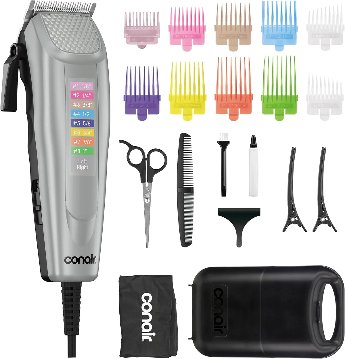 Conair Quiet Cut 20-Piece Haircut Kit, Color-Coded, 55 Cutting Lengths