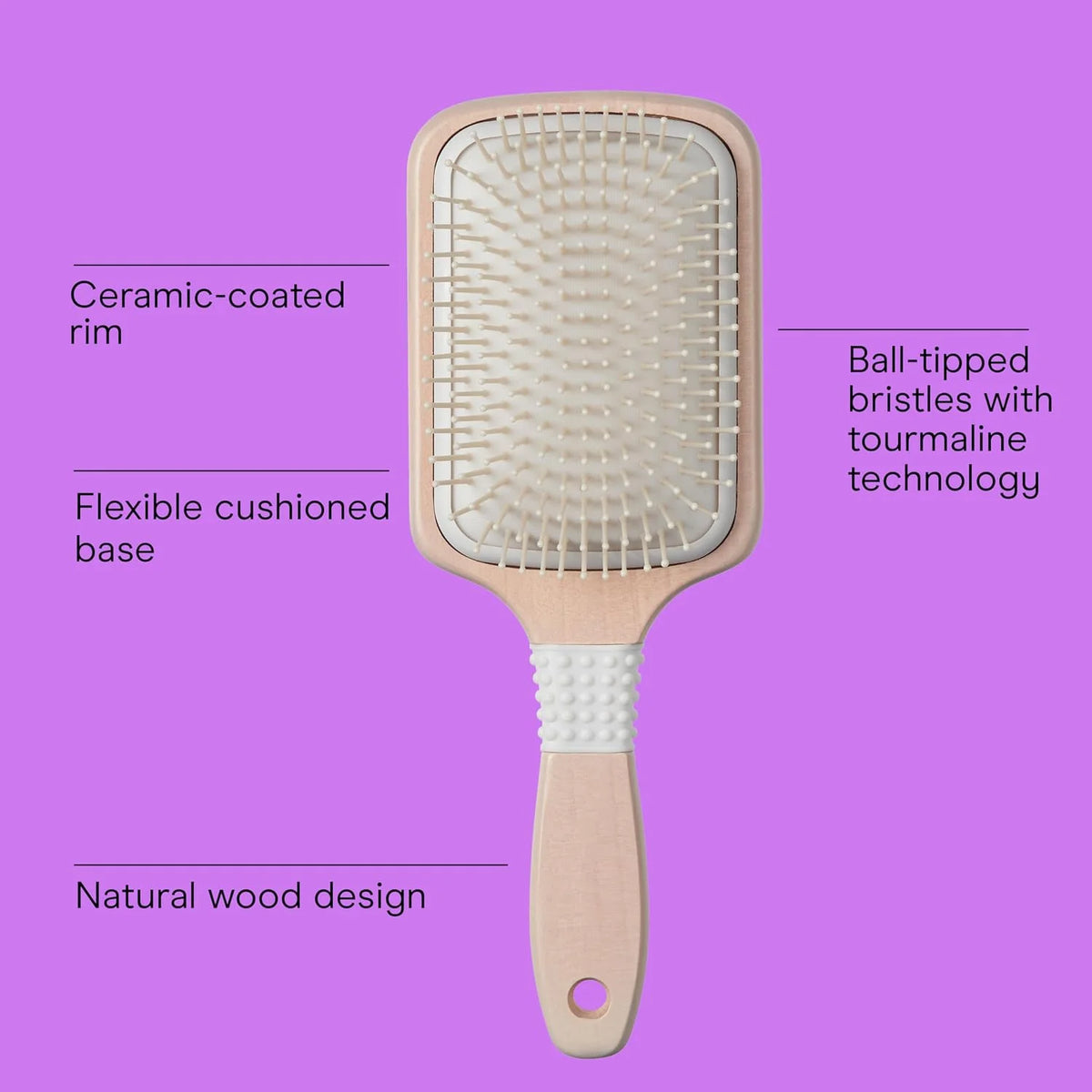 Conair Paddle Hair Brush, Ceramic Wood, with Nylon Bristles, Off White