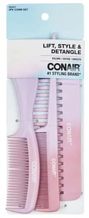Conair Lift, Style & Detangle, Pink & Puarple, Comb Set - 3 Count