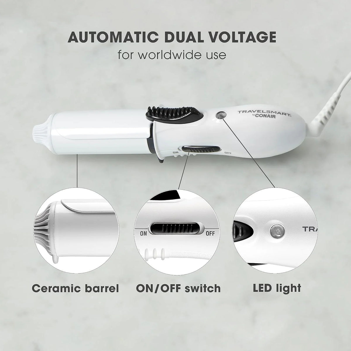 Conair Travel Curling Iron, Mini 1- Inch Ceramic Curling Iron in White by Travel Smart