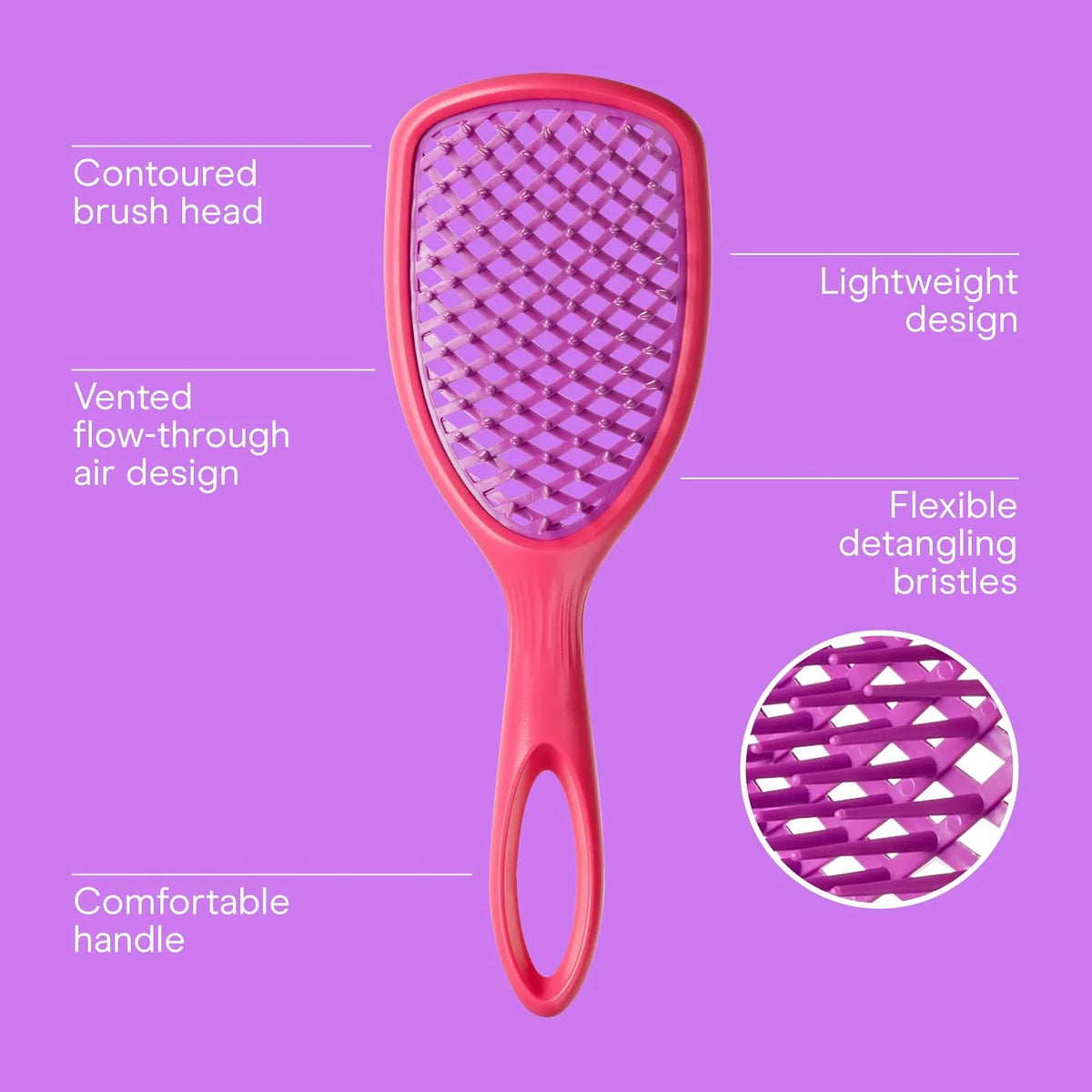 Conair All Brush Vented Paddle Hair Brush for Women, Gentle Detangler Brush for All Wet or Dry Hair Types, Vented for Fast Blow Dry Styling, Lightweight with Flex Bristles for Comfort, Pink
