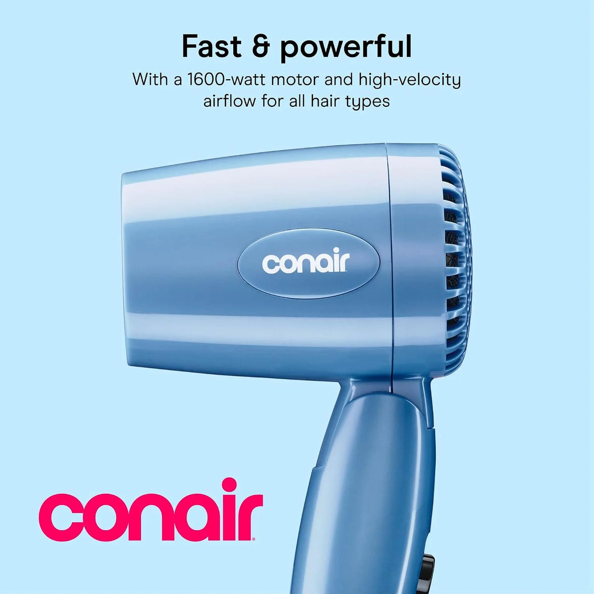 Conair Dual Voltage Hair Dryer, Compact Folding Handle Design, 1600W
