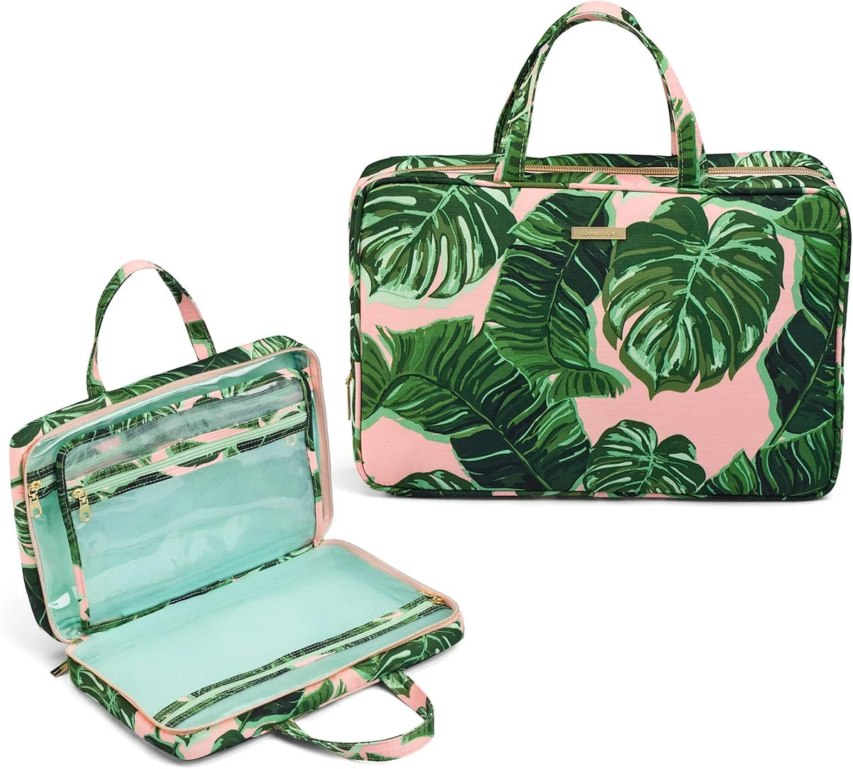 Conair Travel Toiletry Bag - Makeup_Bag - Cosmetic Bag -Travel Makeup_Bag - Perfect for Vacations - Weekender Shape - Pink Palm Print 1 Count (Pack of 12)