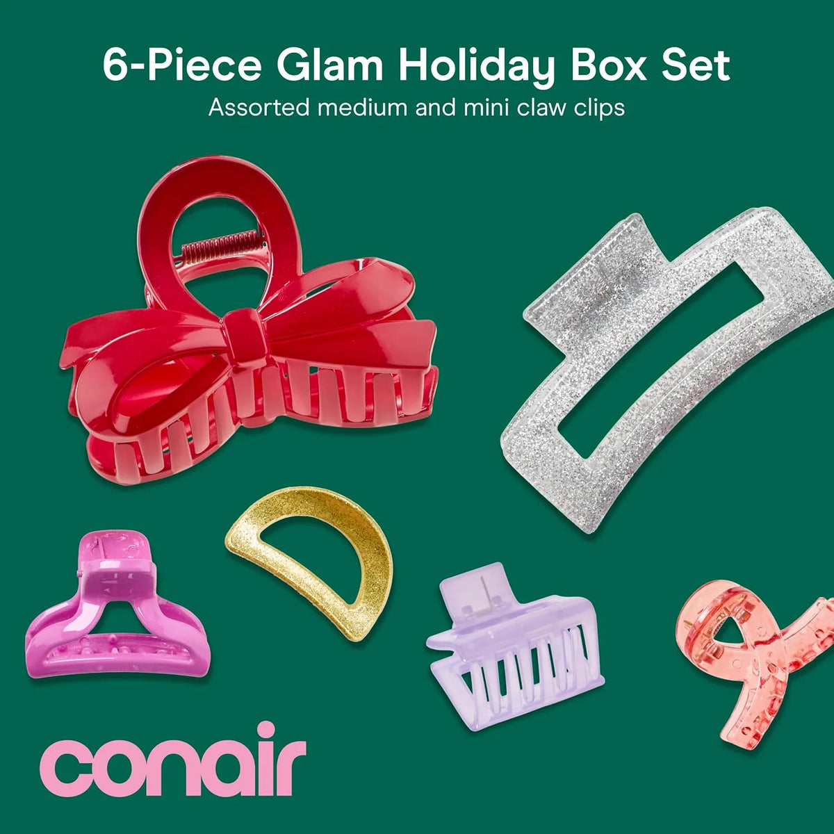 Conair Claw Clips Set, Holiday-Themed Accessories, 6 Count