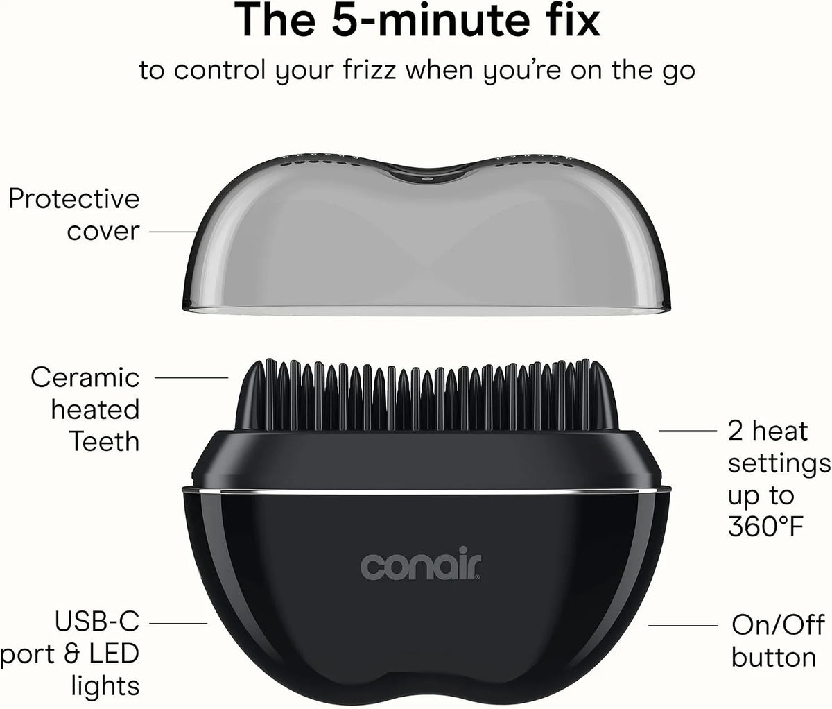 Conair 5-Minute Fix Touch-up Tool Straightening Brush, Rechargeable, Black