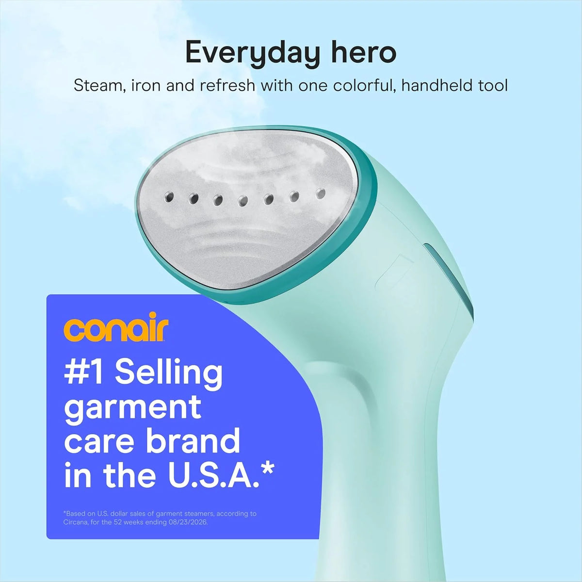 Conair Handheld Steamer for Clothes & Iron, 2-in-1 Ceramic Soleplate, Teal