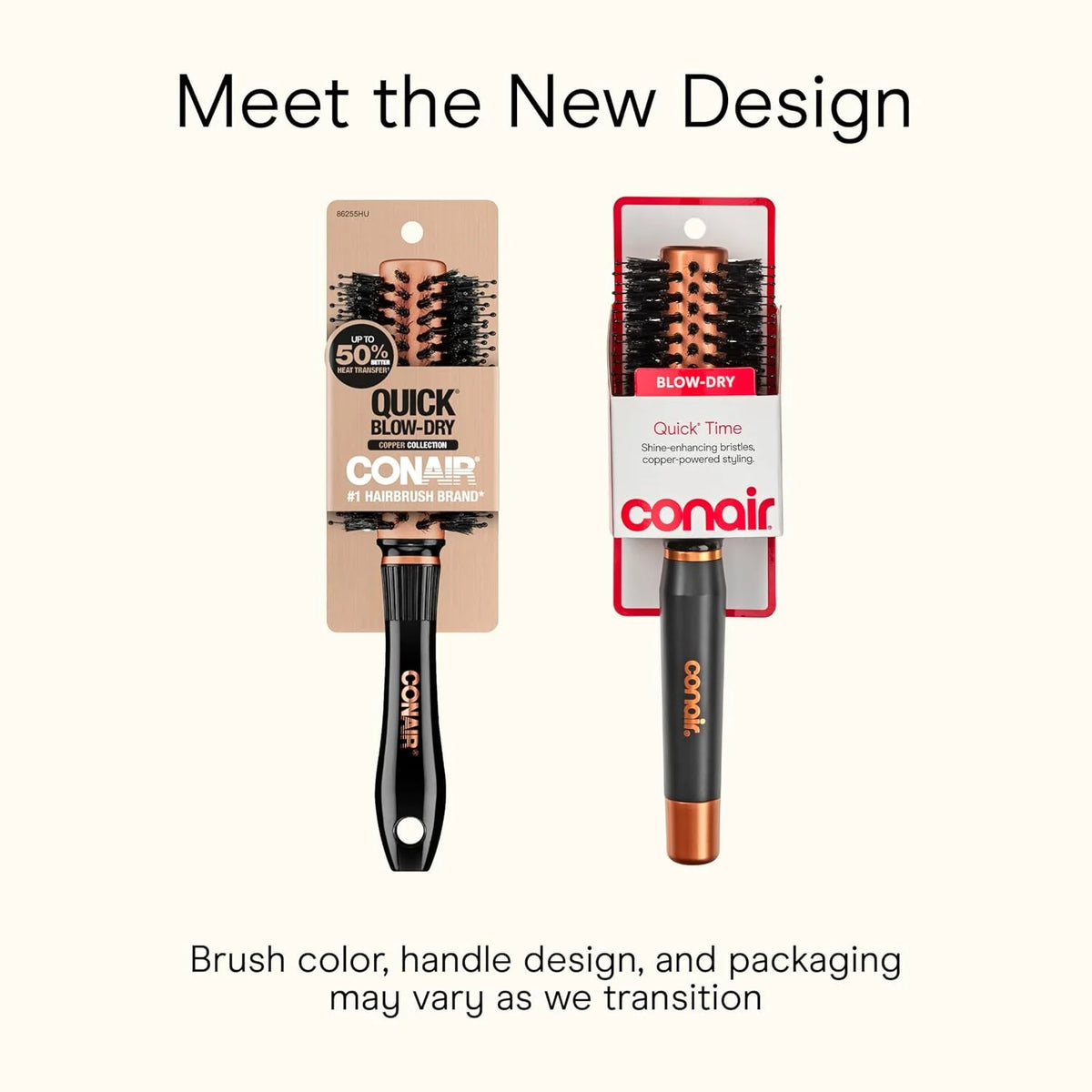 Conair Round Hair Brush, Quick Dry Copper, Boar & Nylon Bristles