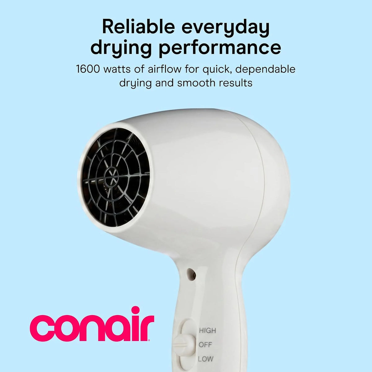 Conair Wall Mount Hair Dryer, Built-In LED Night Light, 1600W, White