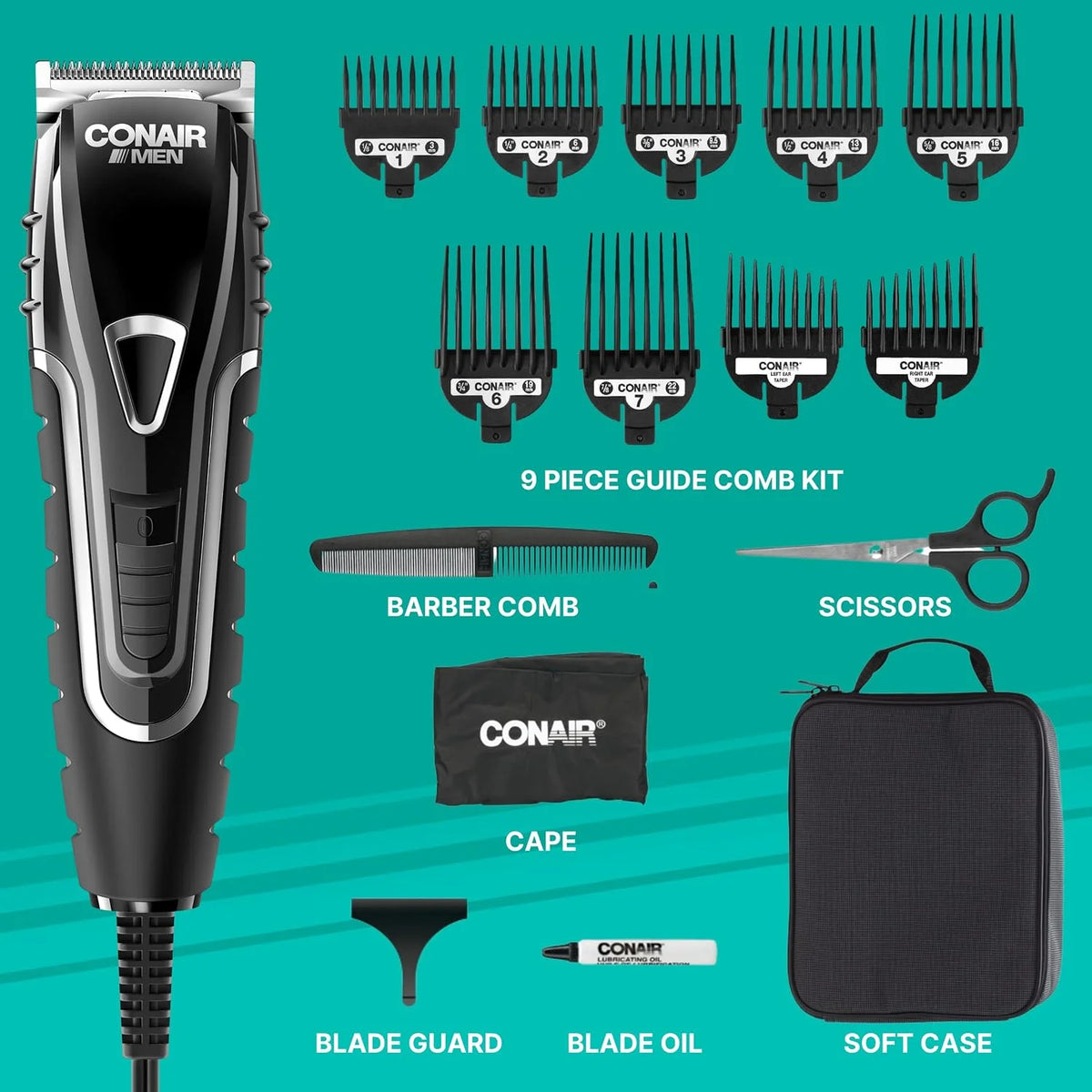 Conair Barber Haircut Clippers - Hair Trimmer - 16-Piece Haircut Kit