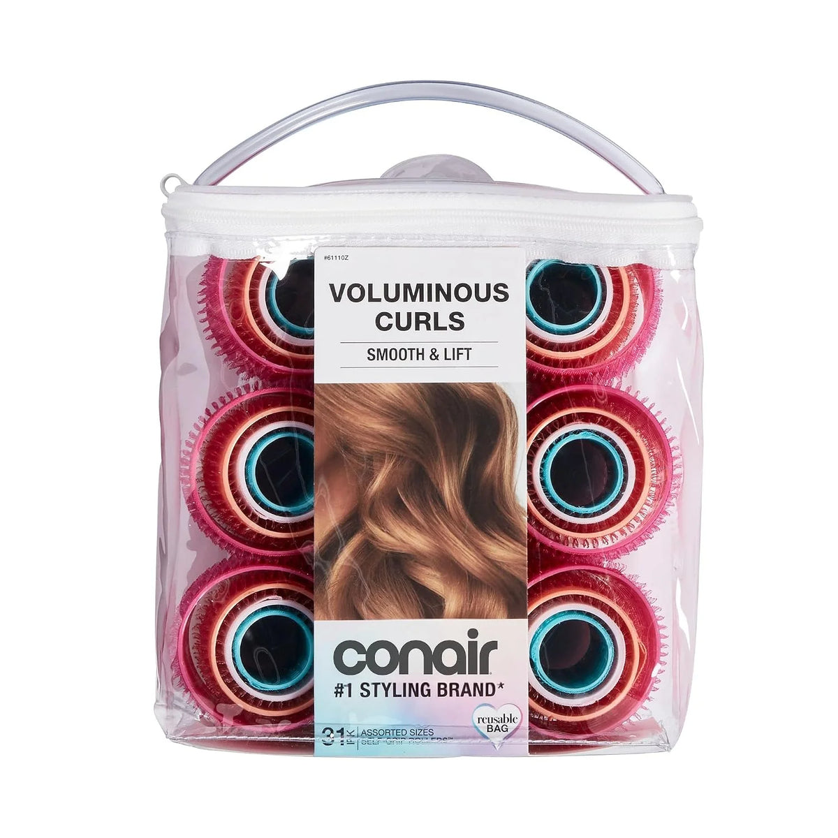 Conair Self-Grip Hair Rollers, Velcro, 5 Sizes, 31 Count, Multicolor