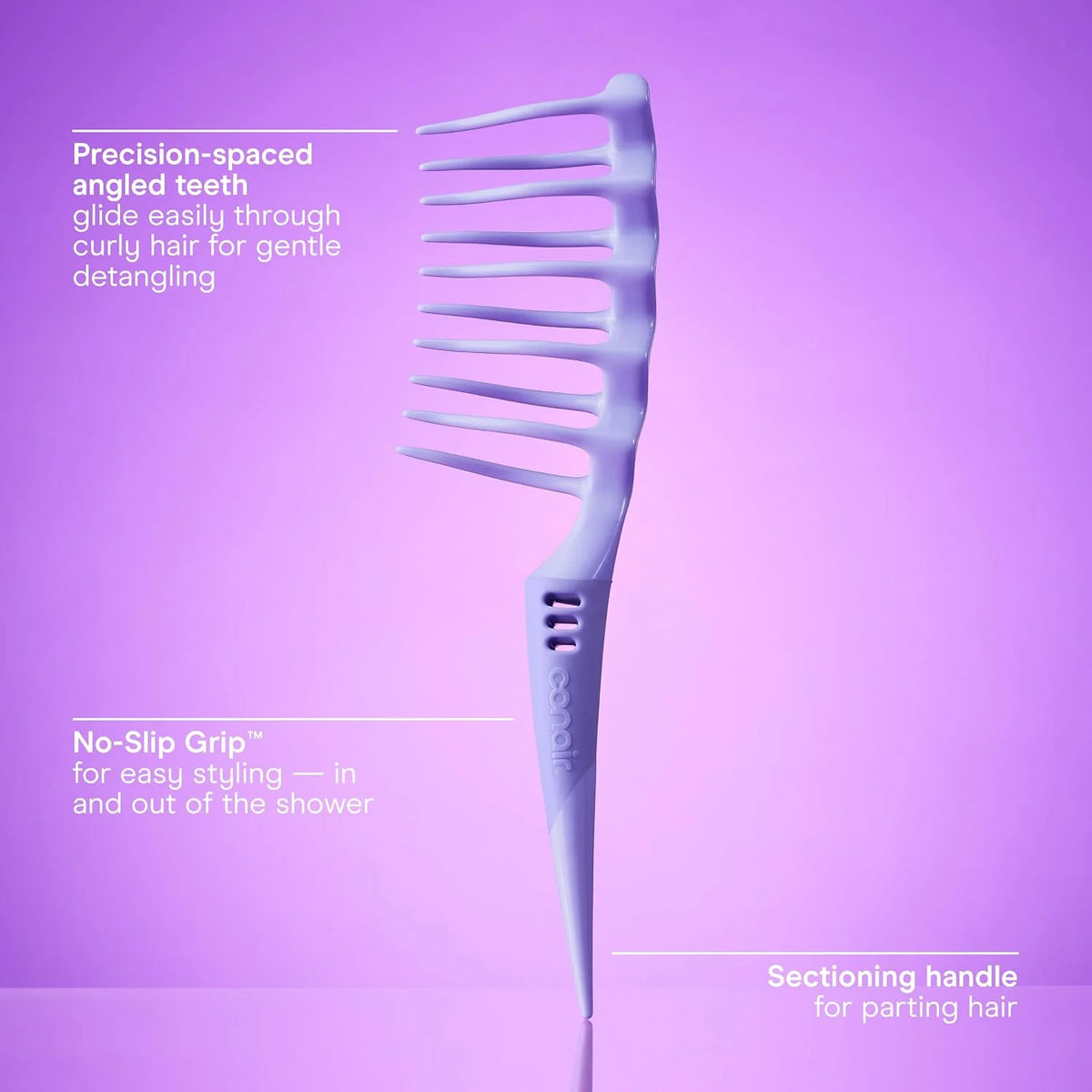 Conair Curl Define Pro Detangling Comb for Curly Hair, Coils & Waves, Gentle Knot Removal & Curl Definition, Wet or Dry Use, Purple