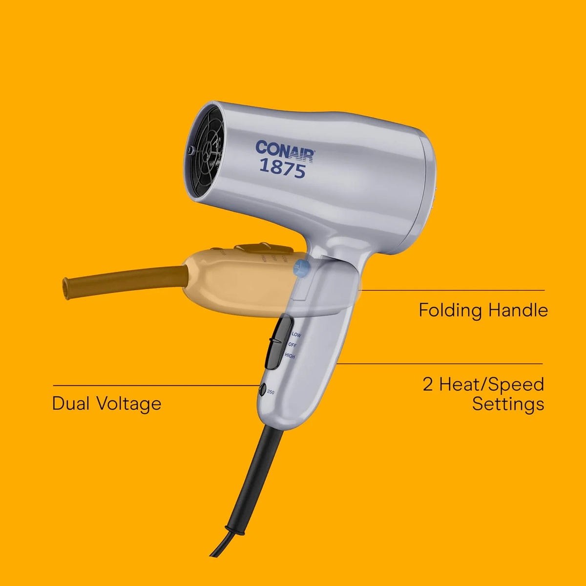 Conair Hair Dryer, Compact, Folding, Dual Voltage, Travel, 1875W