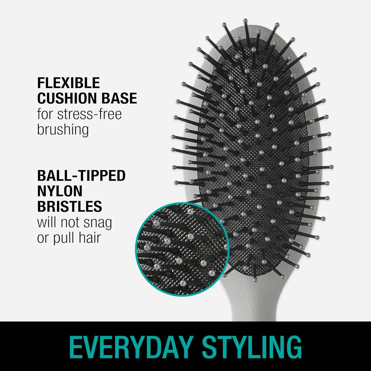 CONAIR Men Hair Brush, Men’s Detangler Brush for Everyday Brushing and All Hair Types, Flexible Cushion Base with Ball-Tipped Bristles Won’t Snag or Pull, Slate Gray