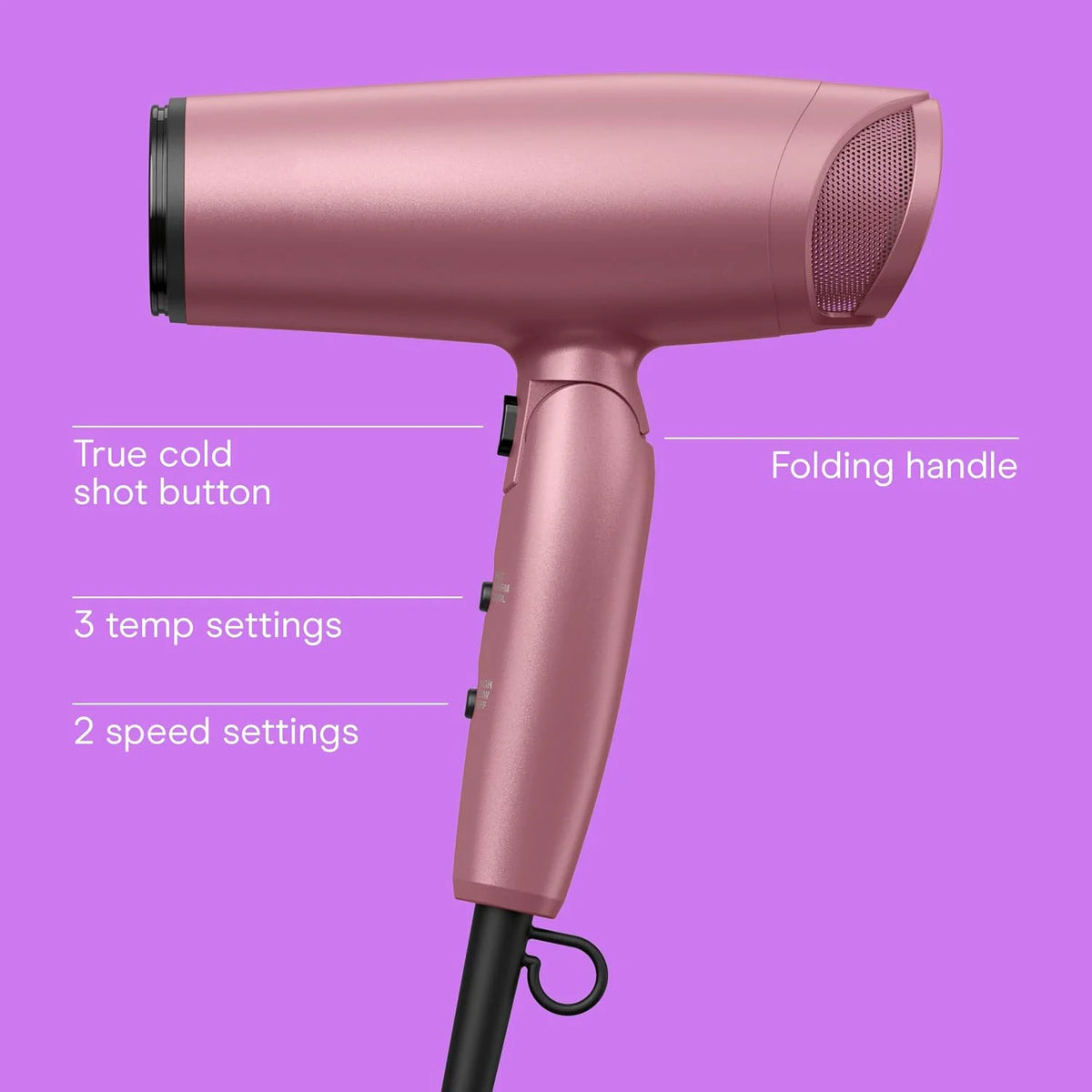 Conair Hair Dryer, Attachments Included, Folding Handle, 1875W, Dusty Rose