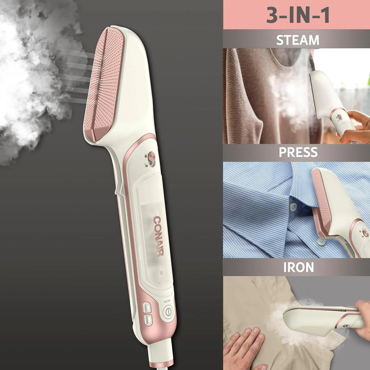 Conair Steam Stylist | Press Iron & Steamer - Great for Home, Office, or Travel | 3-in-1 Steam Iron for Quick Wrinkle Removal | Dry Cleaner-Quality Creasing and Pressing Made Easy