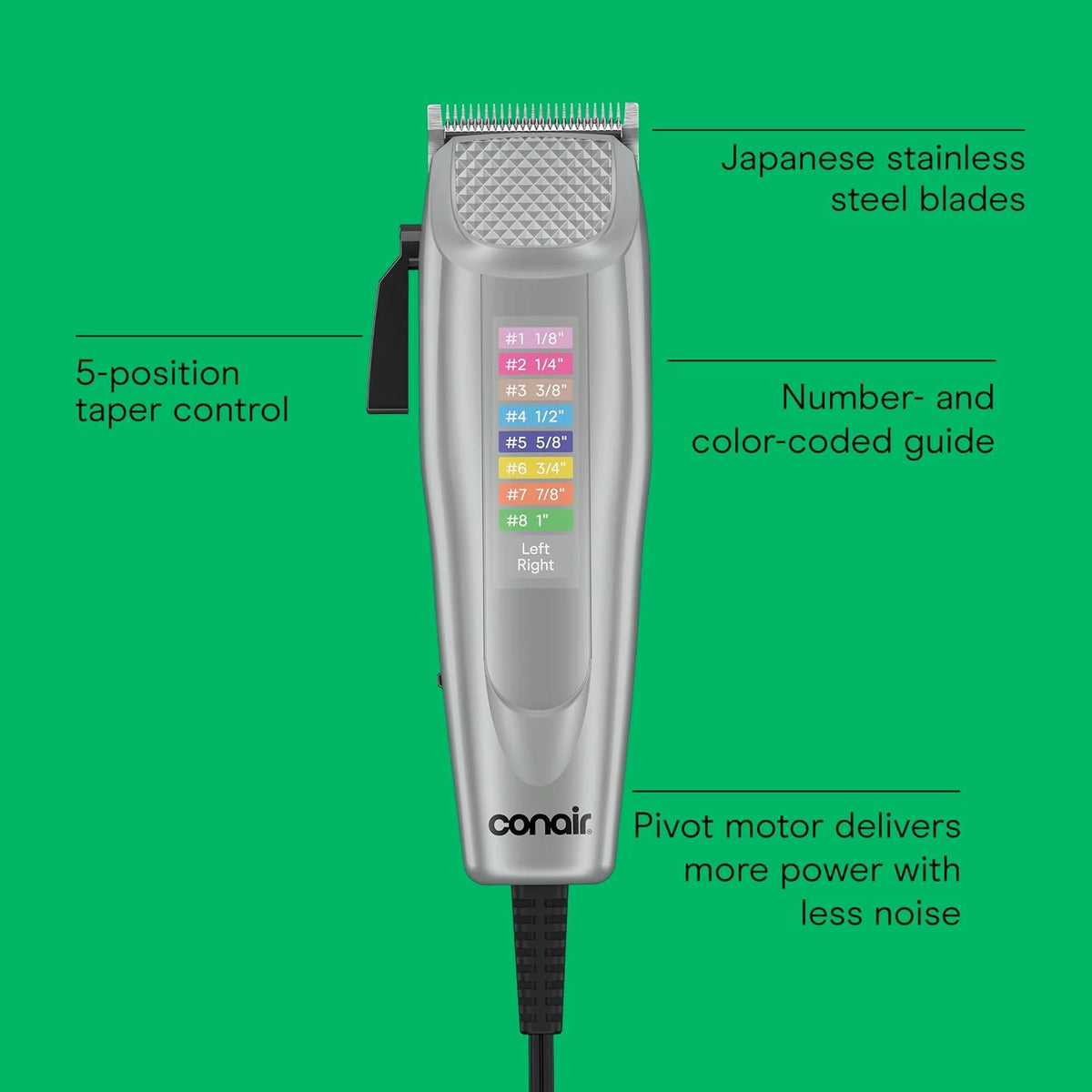 Conair Quiet Cut 20-Piece Haircut Kit, Color-Coded, 55 Cutting Lengths