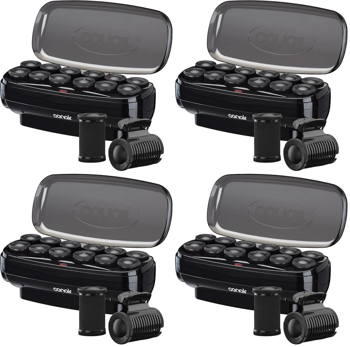 Conair Hot Rollers for Long,Medium & Short Hair,12 Jumbo 1 ½" Heated Hair Rollers with Clips,Hot Curlers for Women,Volume & Curls,Amazon Exclusive,Black,(Pack of 4)
