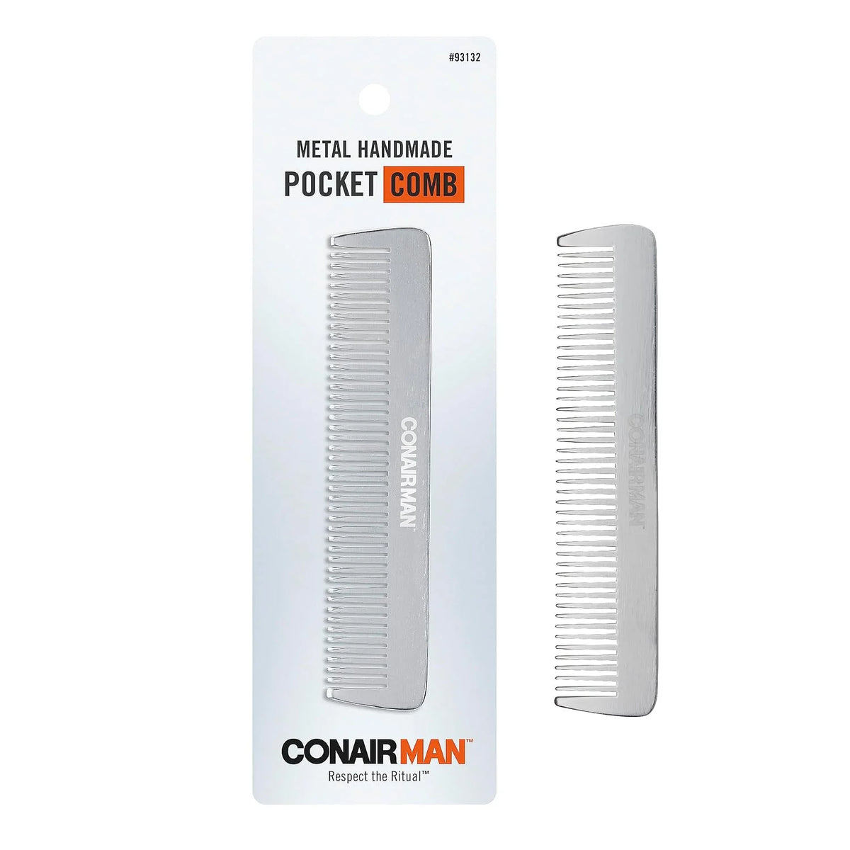 Conair MAN Pocket Comb - Beard & Hair Comb for Men - Silver Metal Everyday Travel Comb