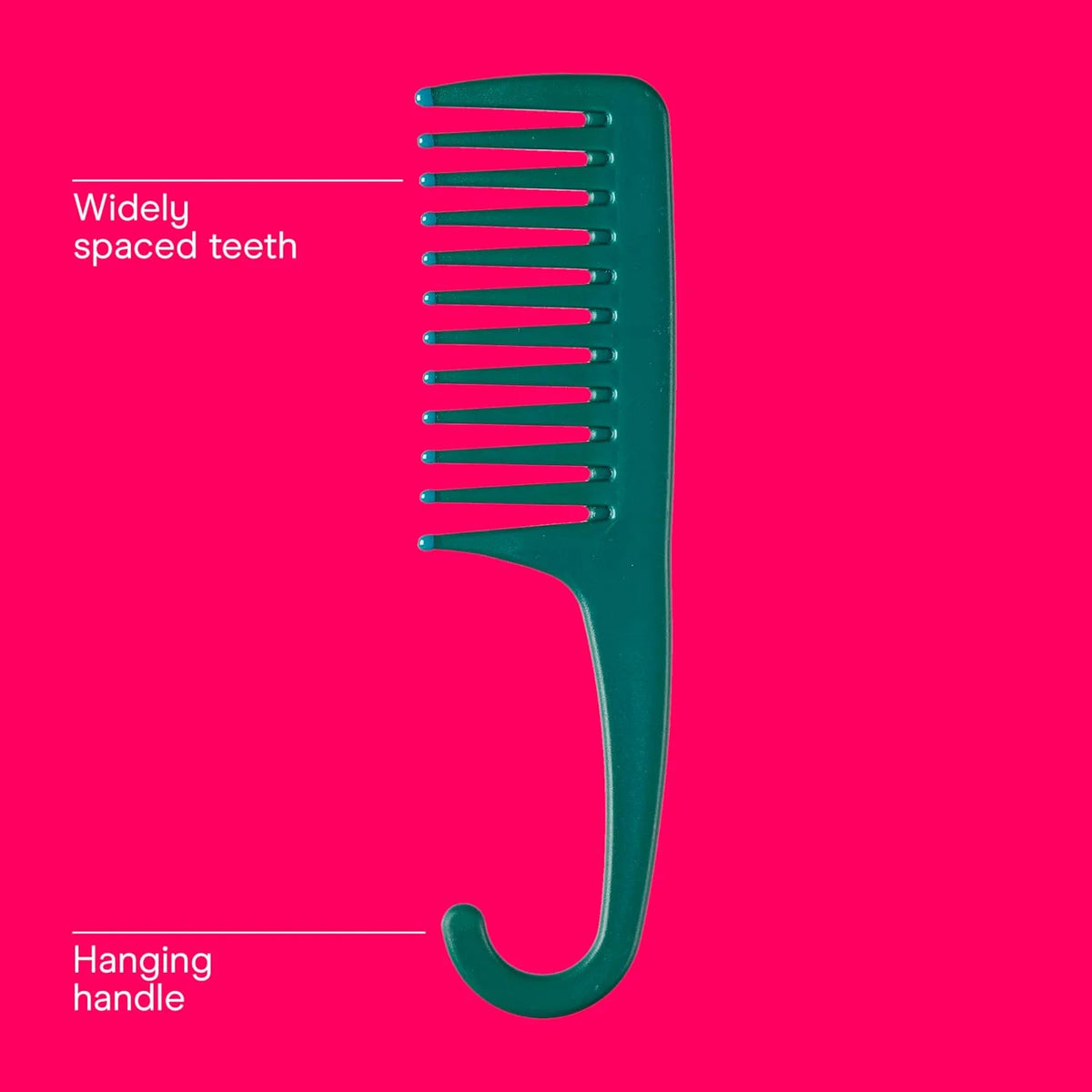 Conair Detangle & Smooth Shower Comb with Hook, Detangler Hair Comb for Women and Men, Wide-Spaced Teeth for Any Hair Type Wet or Dry, Distributes Conditioner, Teal Green
