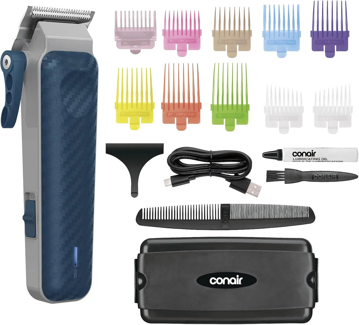 Conair Rechargeable Hair Clippers Kit, Color-Coded Guide Combs, 17 Pieces