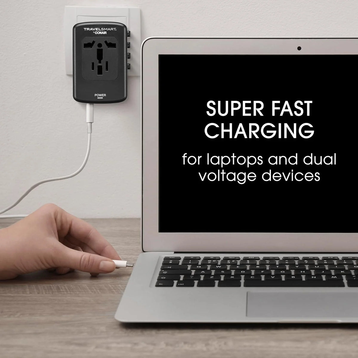Conair Fast Charge Universal Travel Adapter - All-in-One European and Worldwide Travel Plug Adapter with Surge Protection - Includes USB C Port