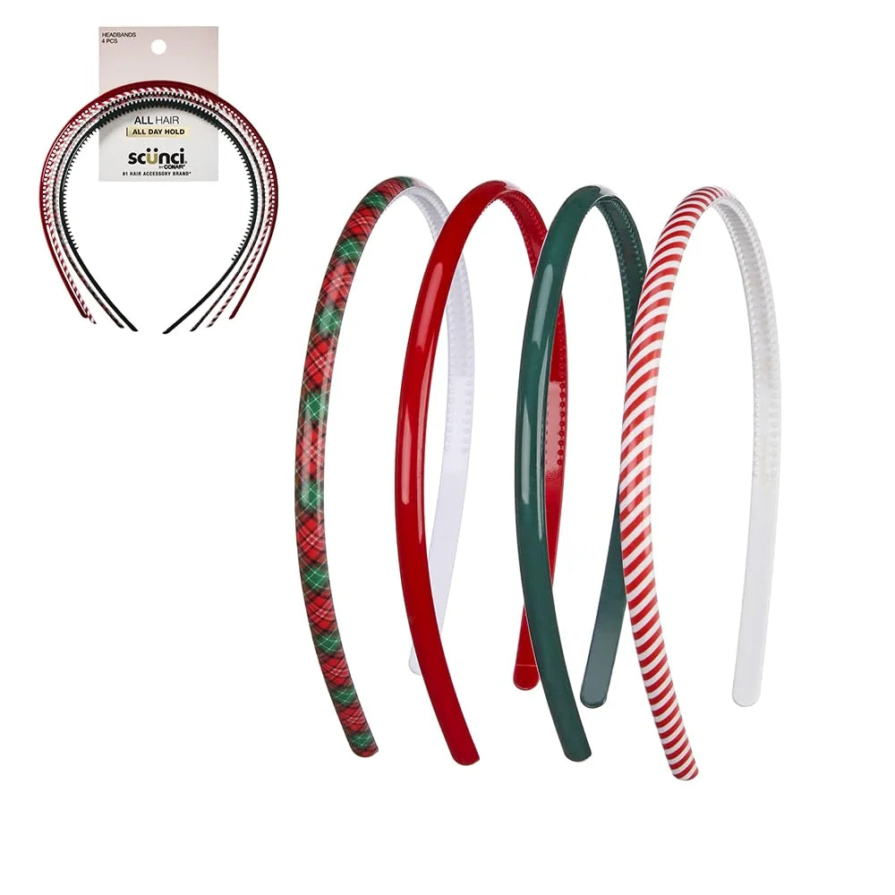 Conair Scunci Effortless Beauty Skinny headband -plastic Headbands for Women and Men - hair accessories for women - gifts for her - Assorted Colors - 4 Count