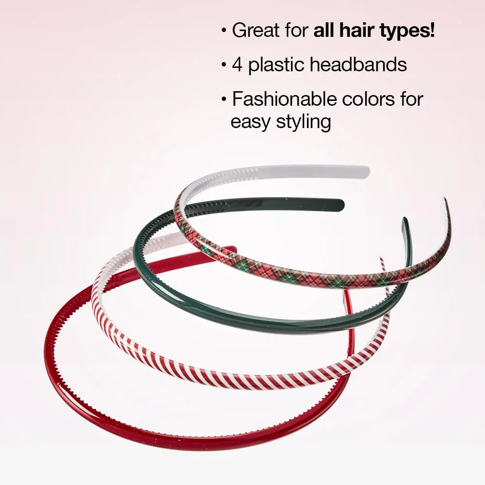 Conair Scunci Effortless Beauty Skinny headband -plastic Headbands for Women and Men - hair accessories for women - gifts for her - Assorted Colors - 4 Count