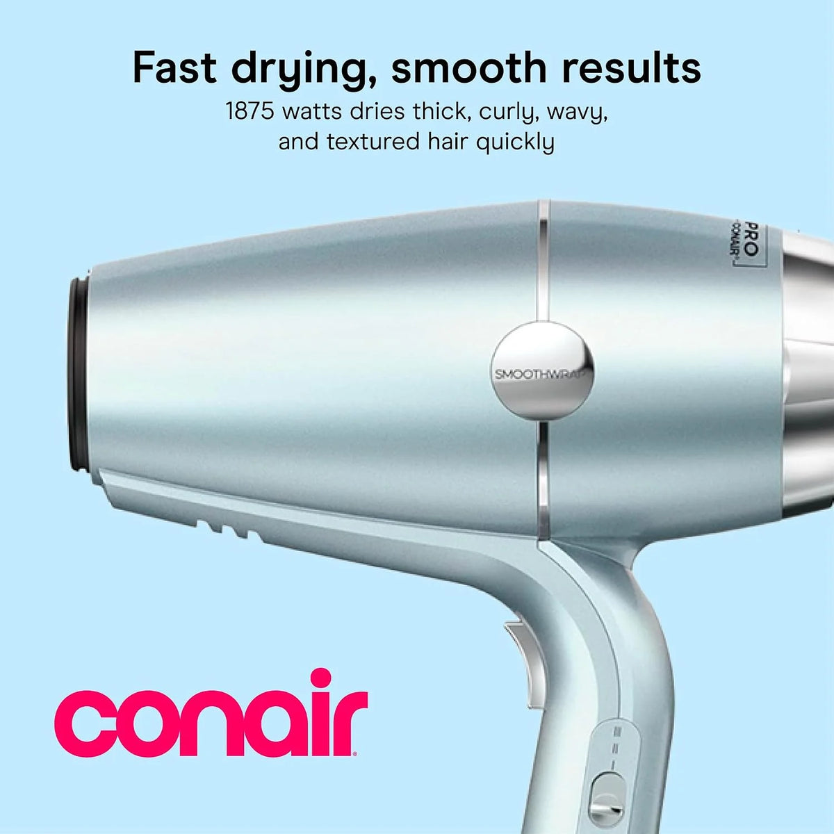 Conair SmoothWrap Ionic Hair Dryer, Diffuser & Concentrator, 1875W, Mint