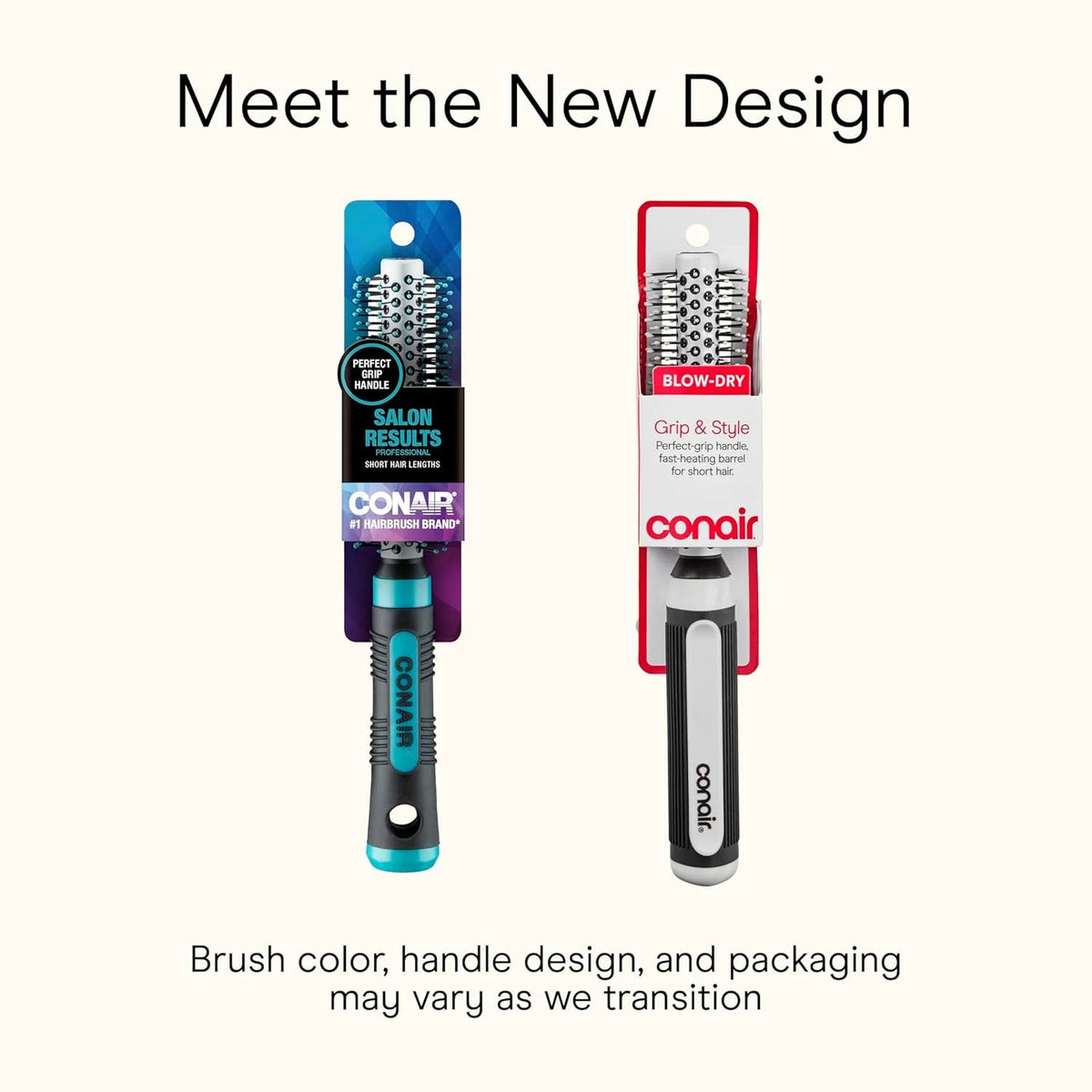 Conair Round Brush, Grip & Style, Metal, Nylon Bristle, Grey