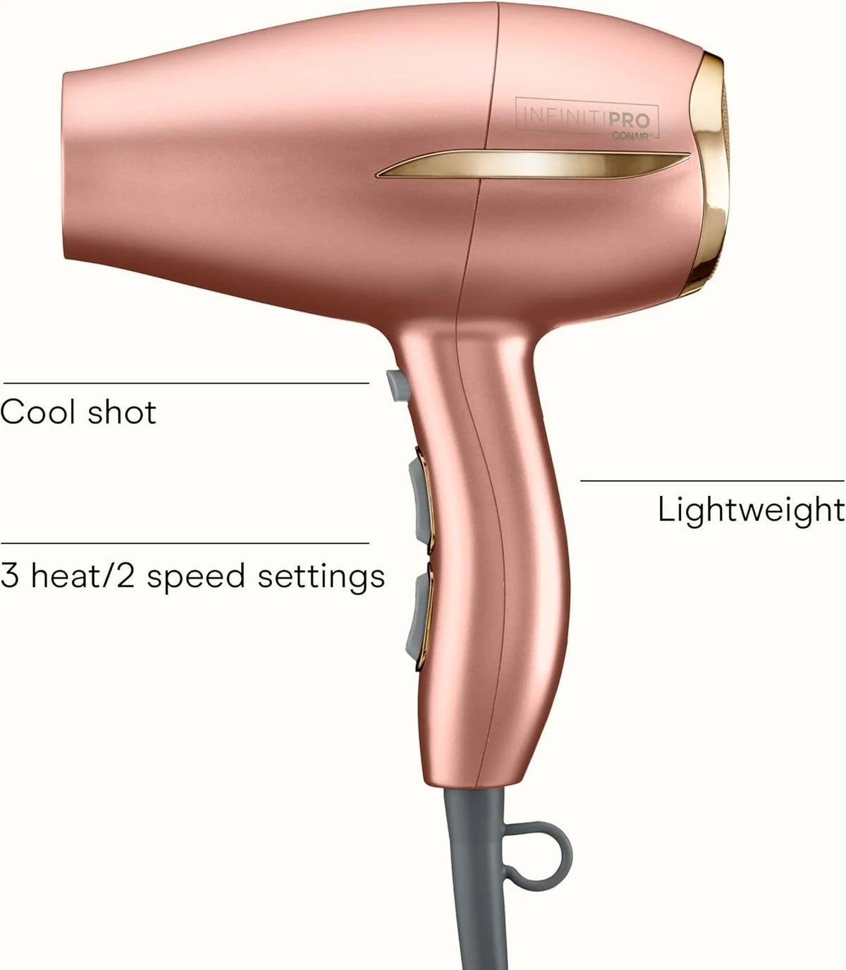 Conair Hair Dryer, INFINITIPRO, Compact, Frizz Free, Dusty Rose