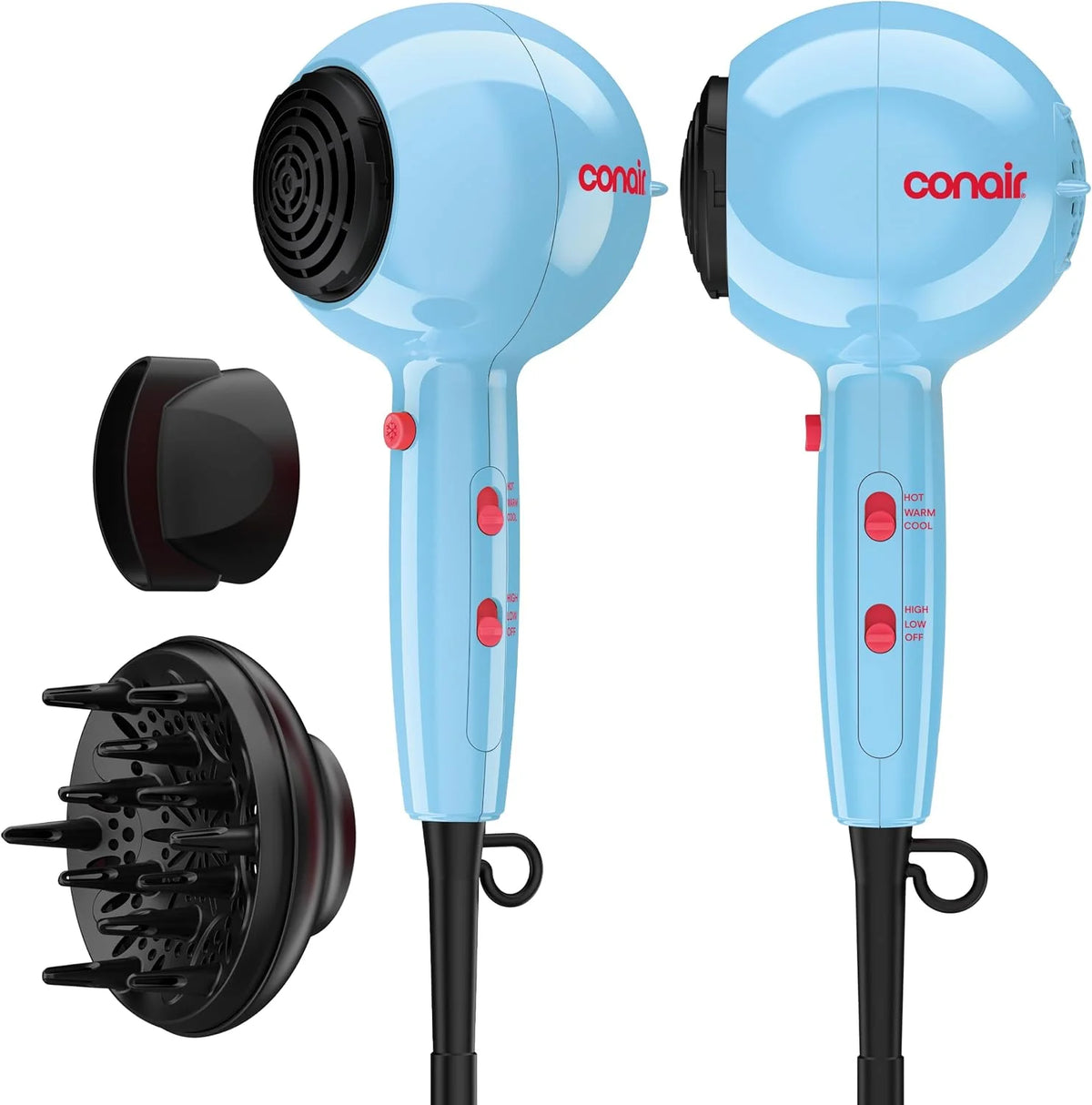Conair Cake Pop Hair Dryer, 2 Attachments, Blue Buttercream Blow Dryer