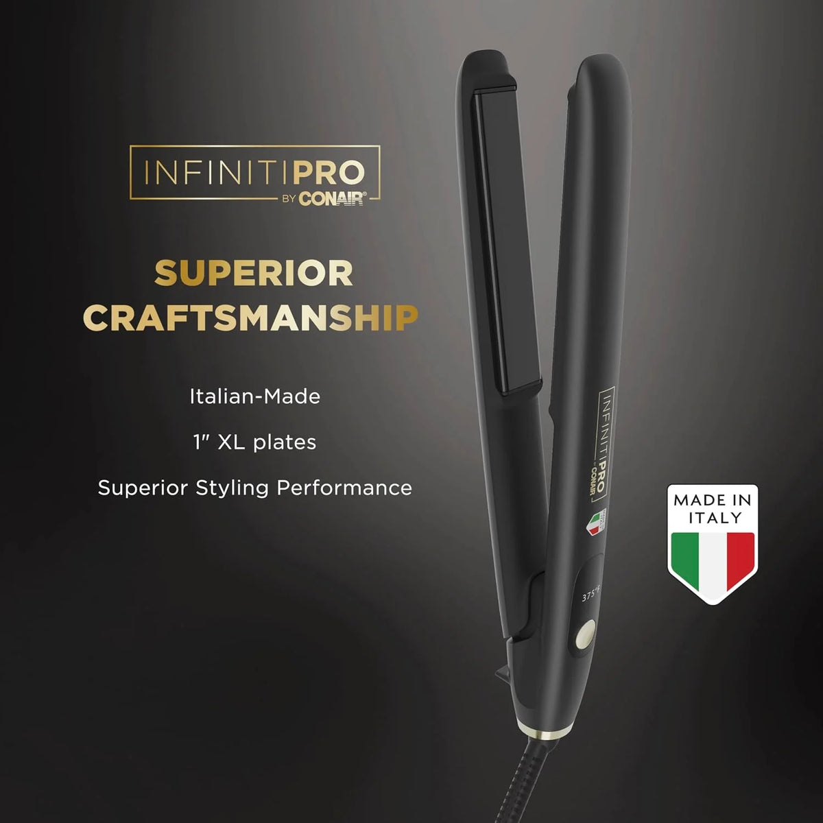 INFINITIPRO by CONAIR ArteBella 1-Inch Ceramic Flat Iron Hair Straightener, Professional Italian Design with Extra Long Floating Plates, 5 Heat Settings up to 445°F, Fast Styling for All Hair Types