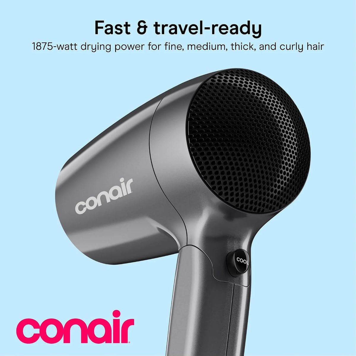 Conair Travel Hair Dryer, Dual-Voltage Compatibility, Folding Handle, 1875W