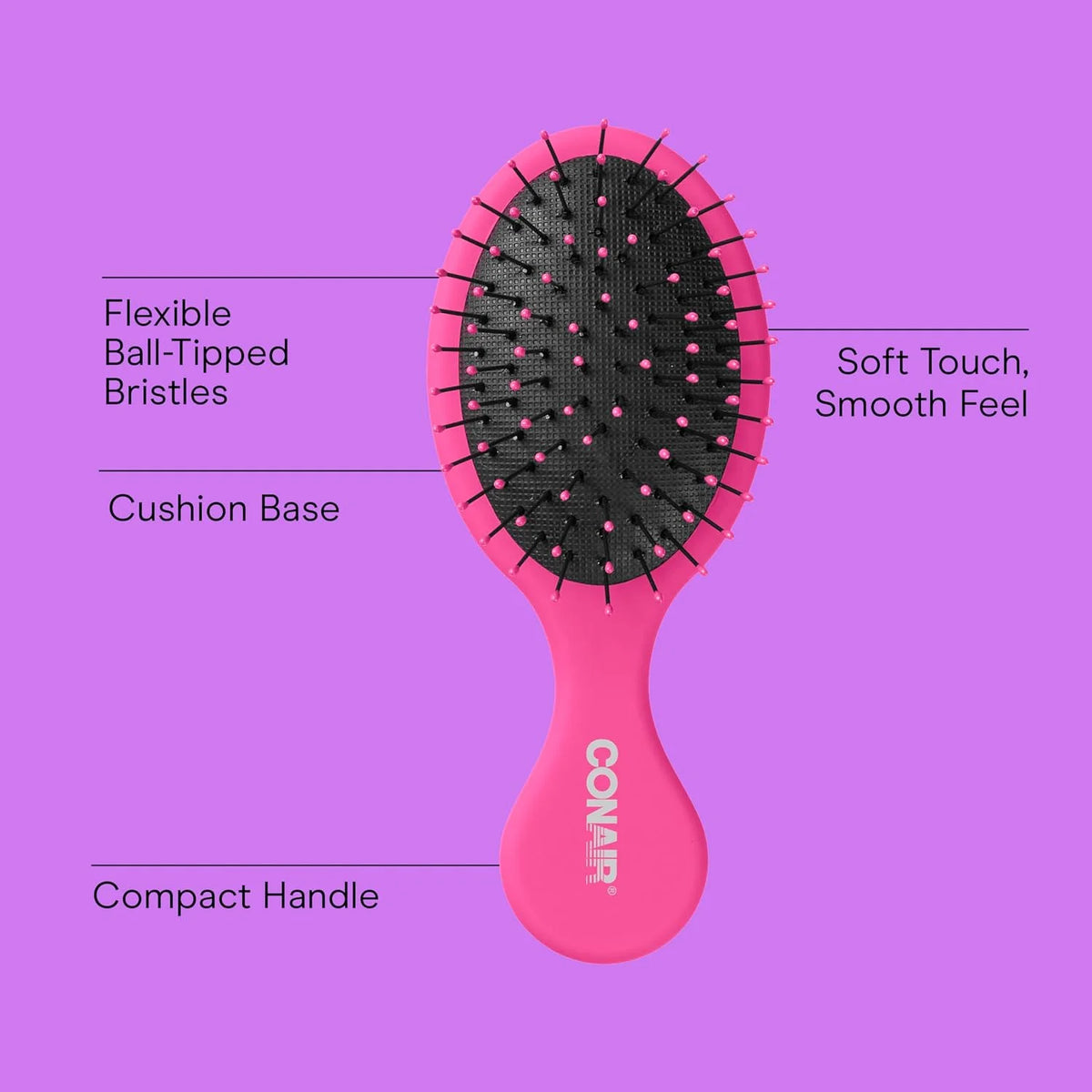 Conair Detangling Mini Hair Brush Set, Detangler Brushes -Wet or DryHair, Gentle Detangler for All HairTypes,Bristle Hair Brush-Women, Travel Size, Pink, Gray & Blue, 3 Count Travel Size (Pack of 8)