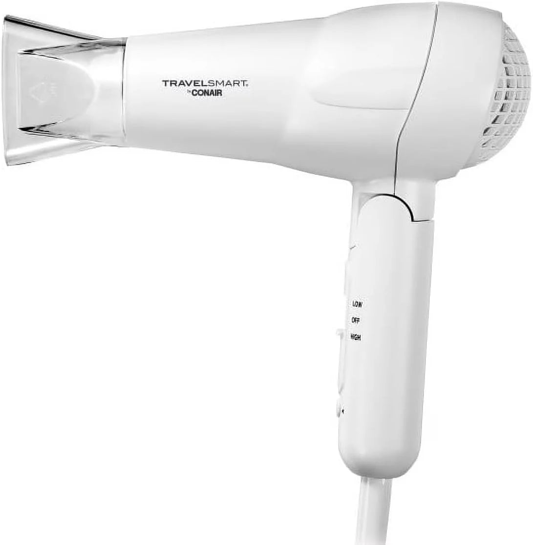 TravelSmart by Conair 1200W Tourmaline Ceramic Travel Hair Dryer with Folding Handle, Worldwide Dual Voltage Compact Blow Dryer, Model TS263XRN