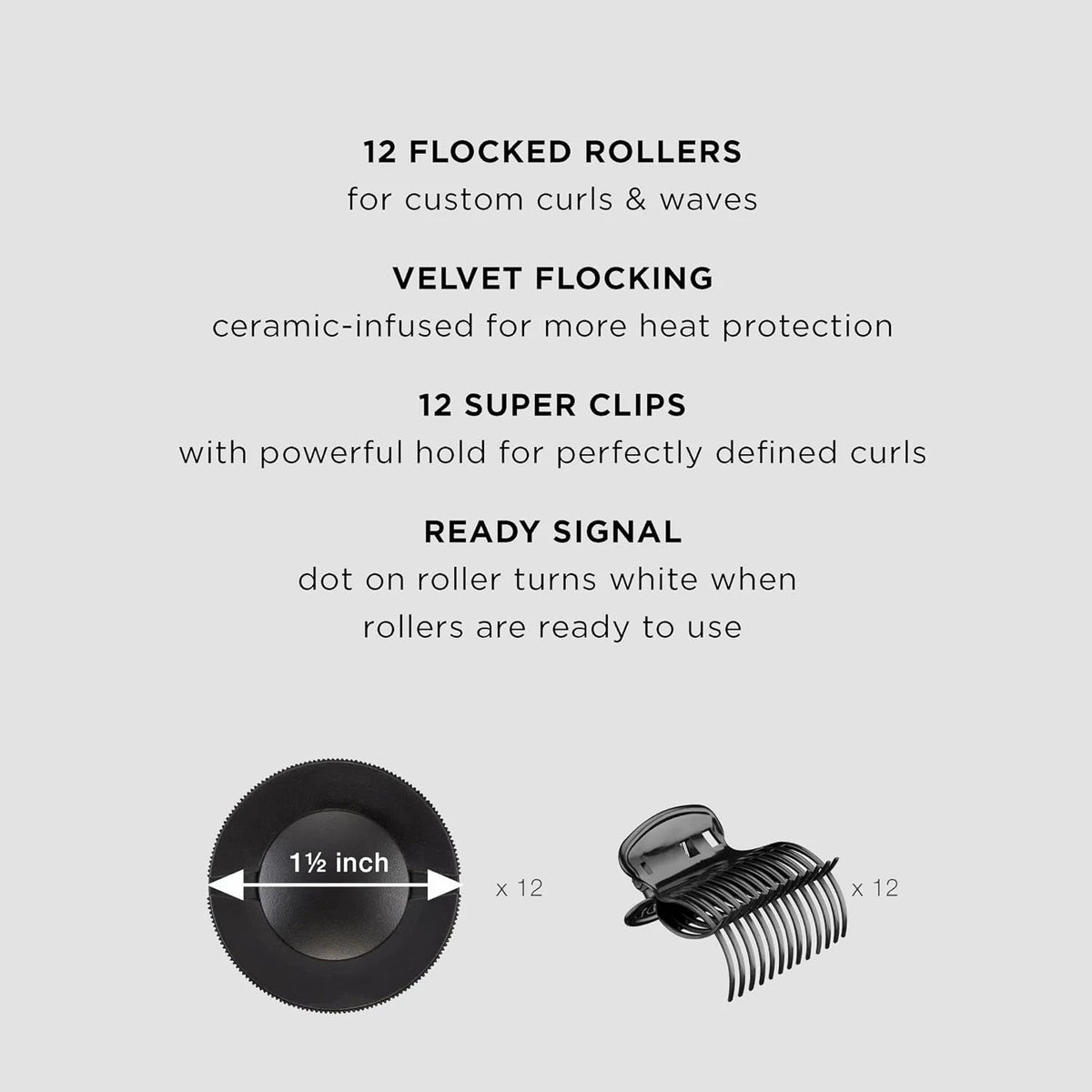 Conair Hot Rollers for Long,Medium & Short Hair,12 Jumbo 1 ½" Heated Hair Rollers with Clips,Hot Curlers for Women,Volume & Curls,Amazon Exclusive,Black,(Pack of 4)