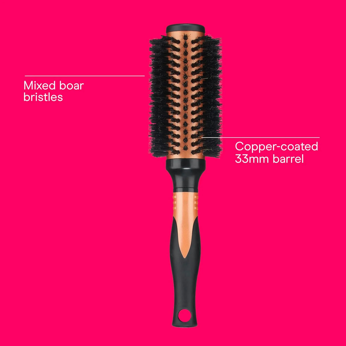 Conair Copper Pro Mixed Boar Bristle Round Hair Brush with Medium Barrel, CopperCoated Metal for Even Heat Distribution, Natural Oil Distributing Bristles, Ideal for Smoothing Wavy or Curly Hair