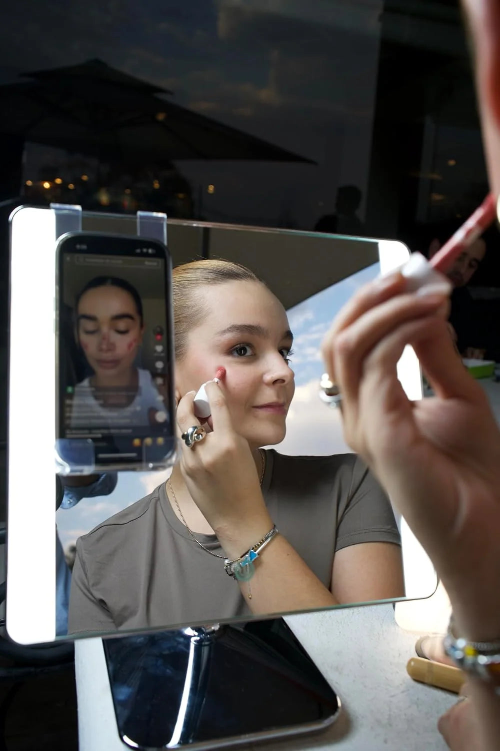 Conair Lighted Makeup Mirror, LED Vanity Mirror, 1X/10X Magnifying Mirror with Phone Holder, Corded in Polished Chrome