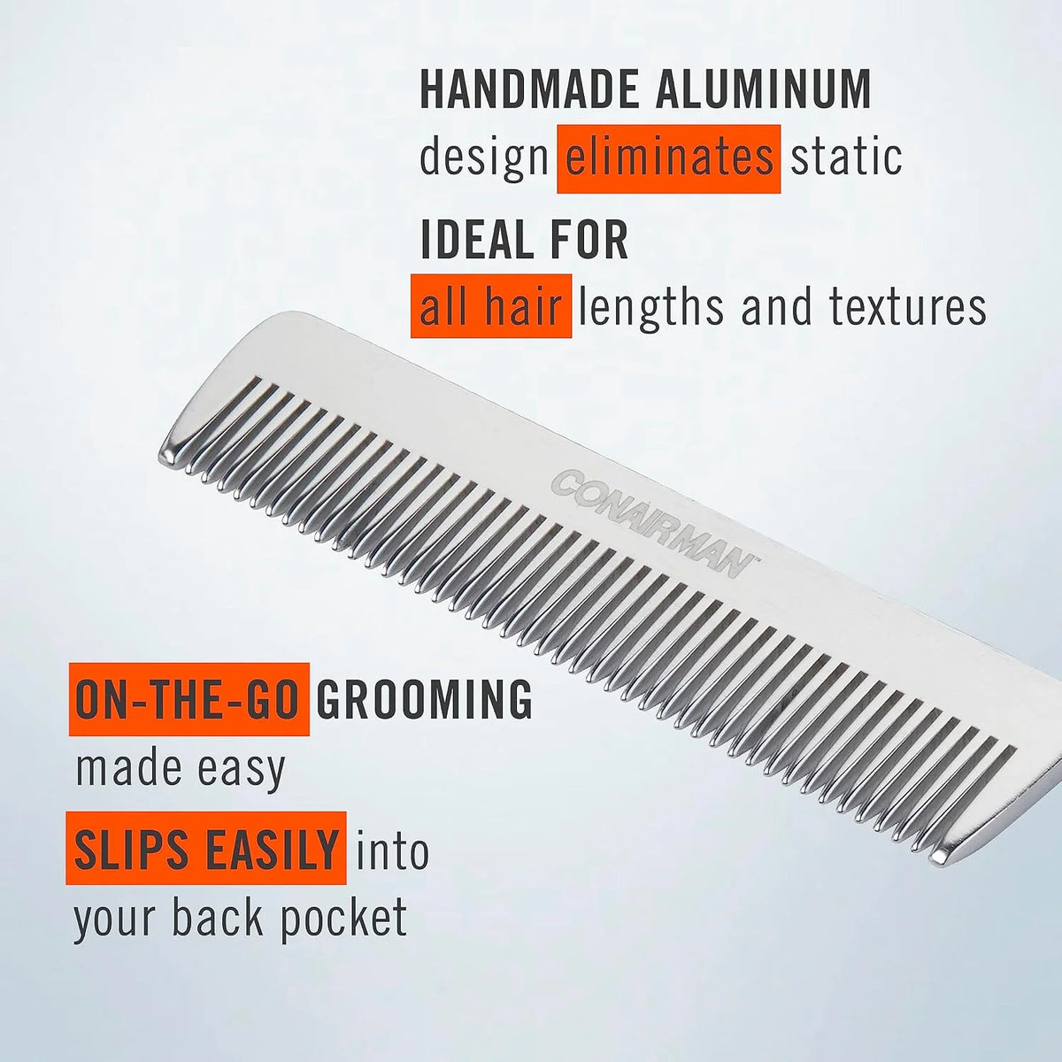 Conair MAN Pocket Comb - Beard & Hair Comb for Men - Silver Metal Everyday Travel Comb