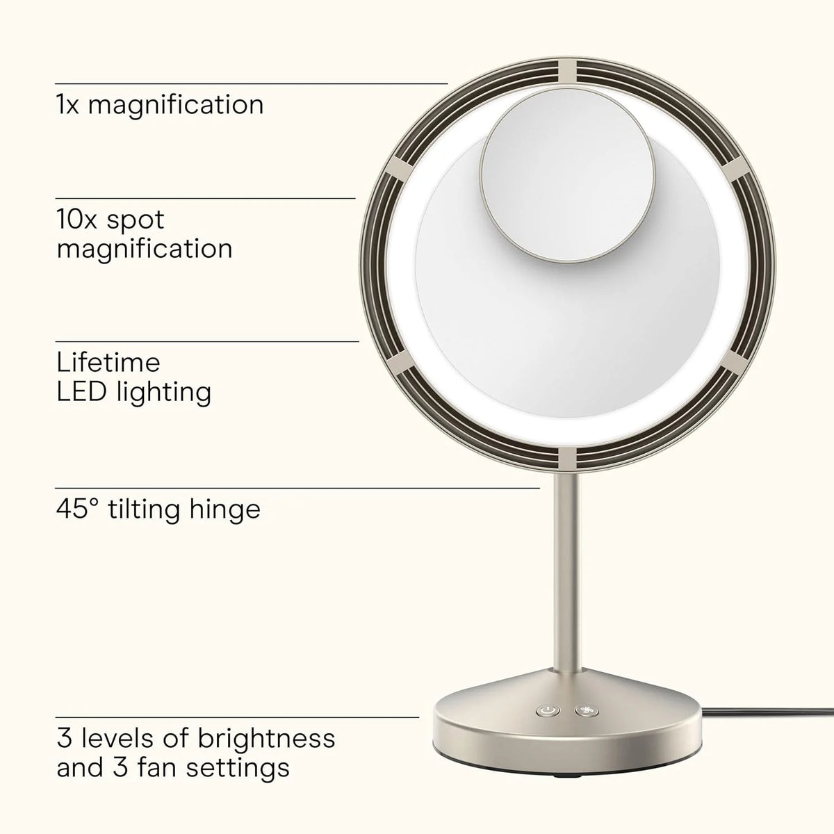 Conair Vanity Mirror with Lights, Adjustable Fan & Brightness, Round