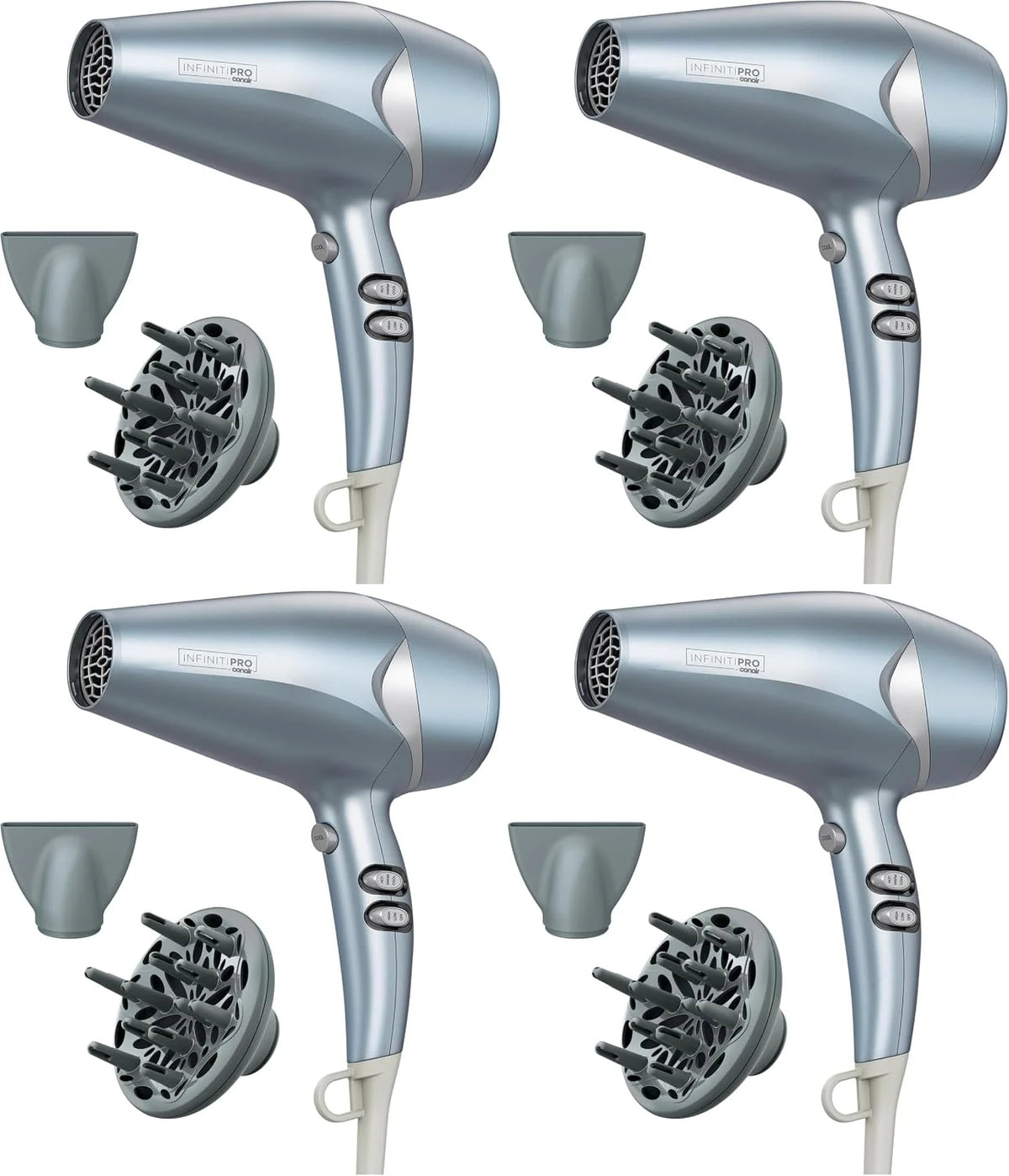 INFINITIPRO by CONAIR Hair Dryer with Diffuser, Quick Style & Shine Blow Dryer, Frizz-Free Hair, Blue (Pack of 4)