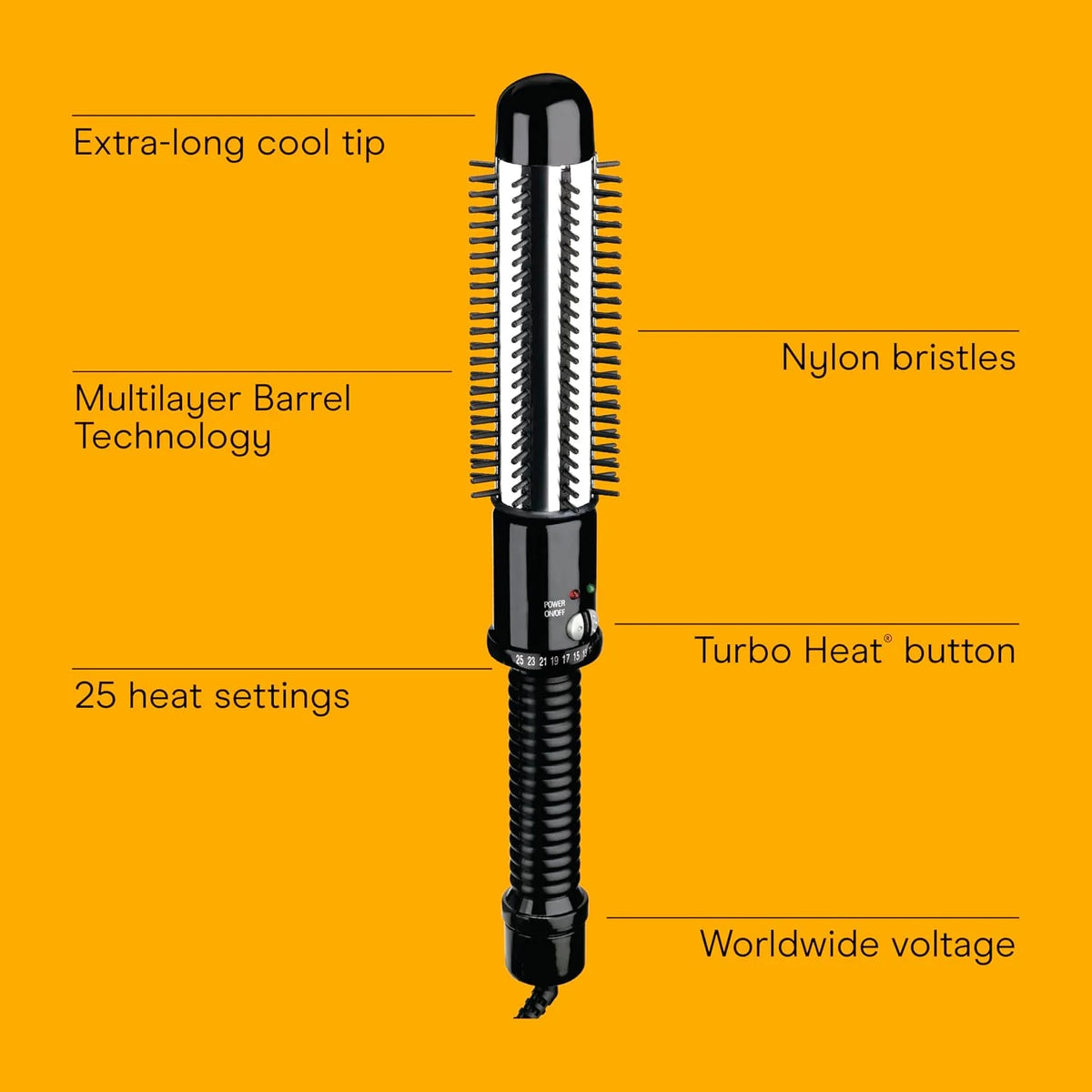 Conair Curling Iron Brush, Instant Heat, Nylon Bristles, 1.25"