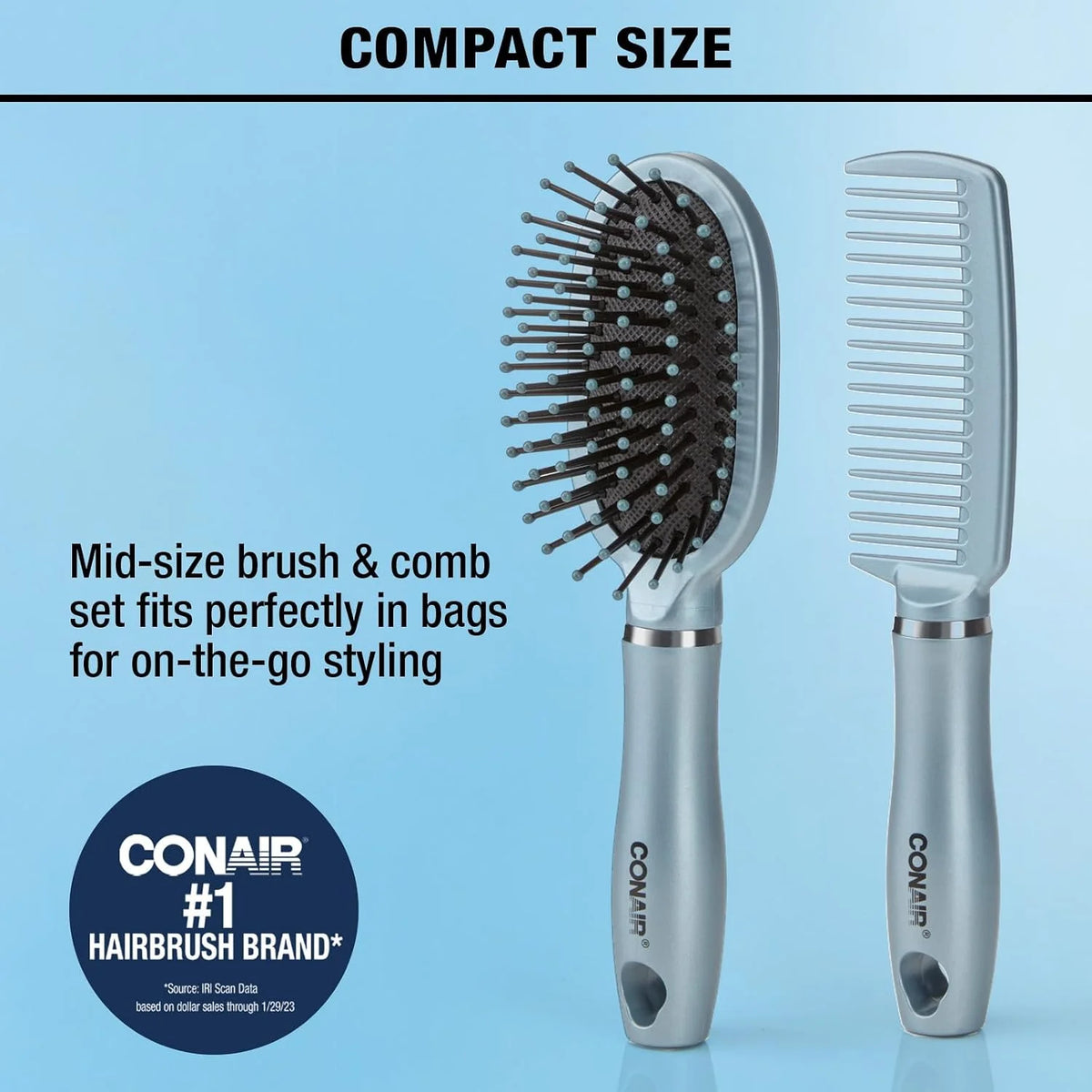 Conair Detangle & Style hair brush set - wide tooth comb and travel hair brush - Detangling Brush and Comb Set - Color at random - 2 Count