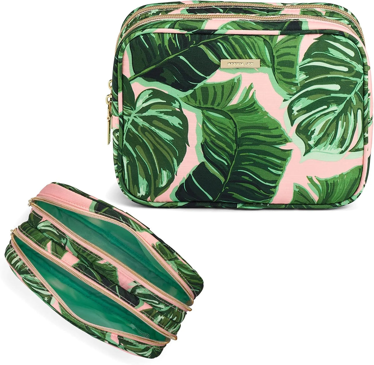 Conair Makeup Bag - Travel Toiletry Bag - Cosmetic Bag - Toiletry Bag for Women - Double Zip Organizer - Pink Palm Print