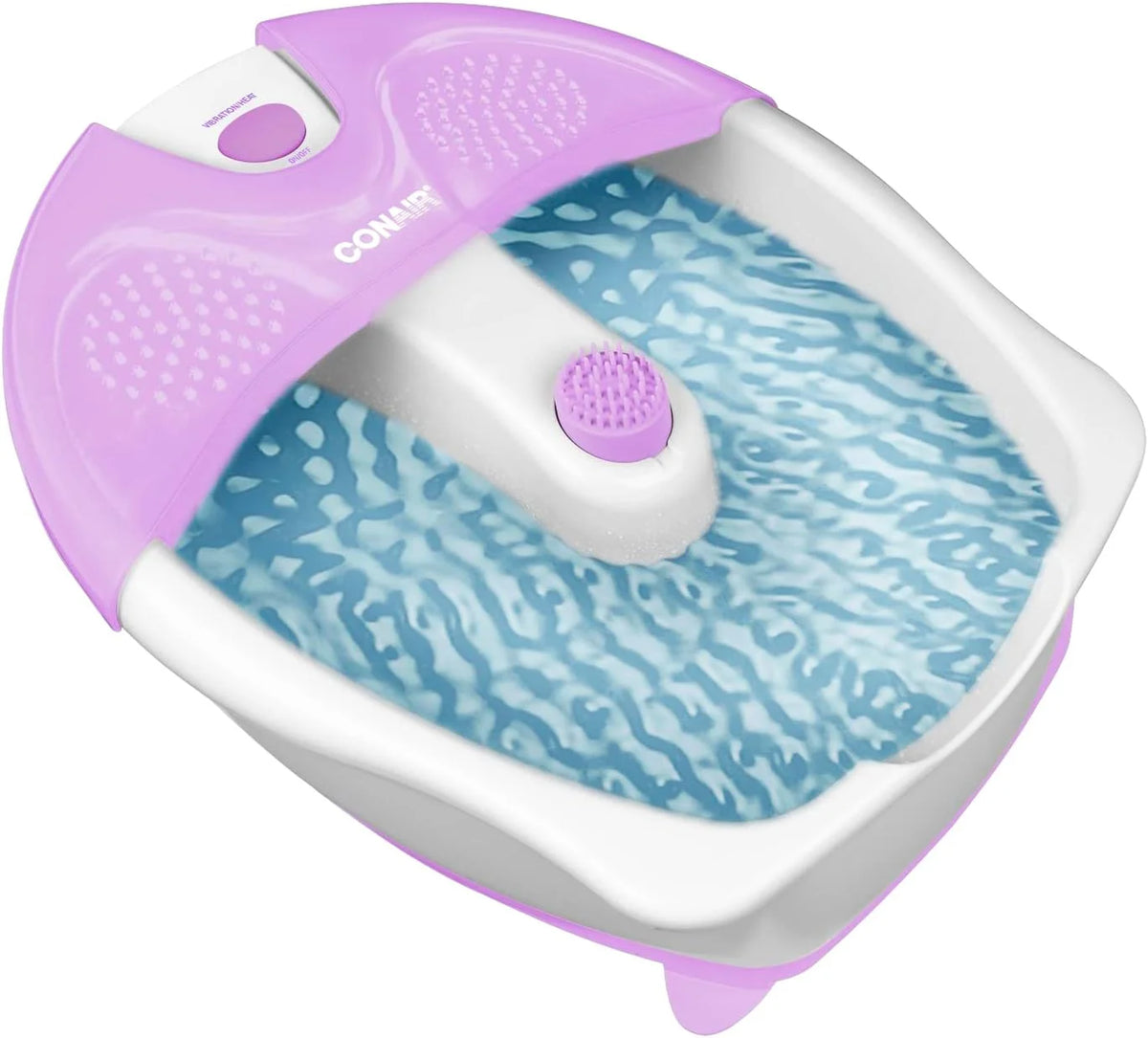 Conair Soothing Pedicure Foot Spa Bath with Soothing Vibration Massage, Deep Basin Relaxing Foot Massager with Jets, Pink/White
